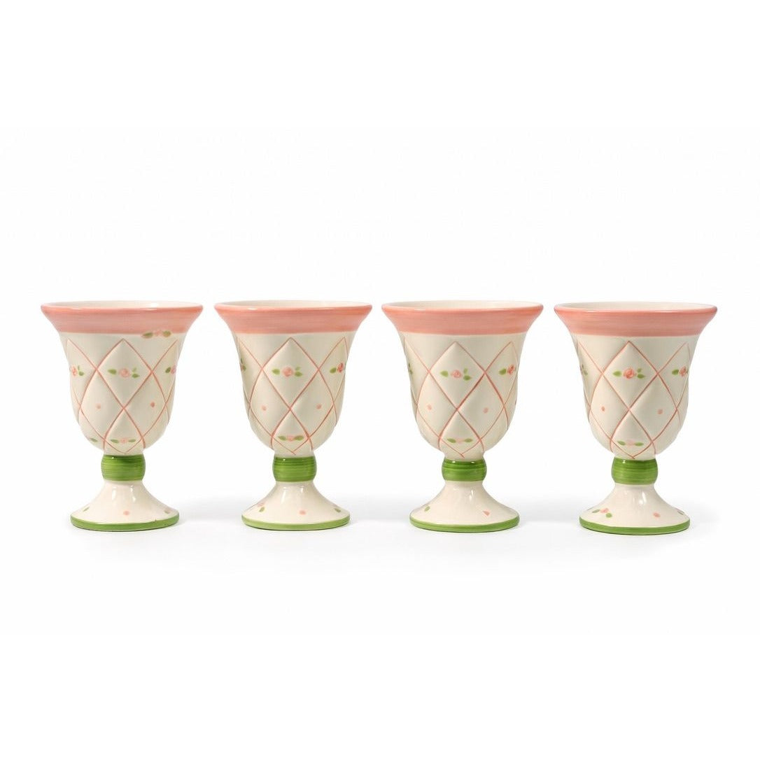 Parfait Ice Cream Cups Footed Hand Painted Flowers Vintage Set 4 Replacement China Spring Tea Party Roses Cottage Core