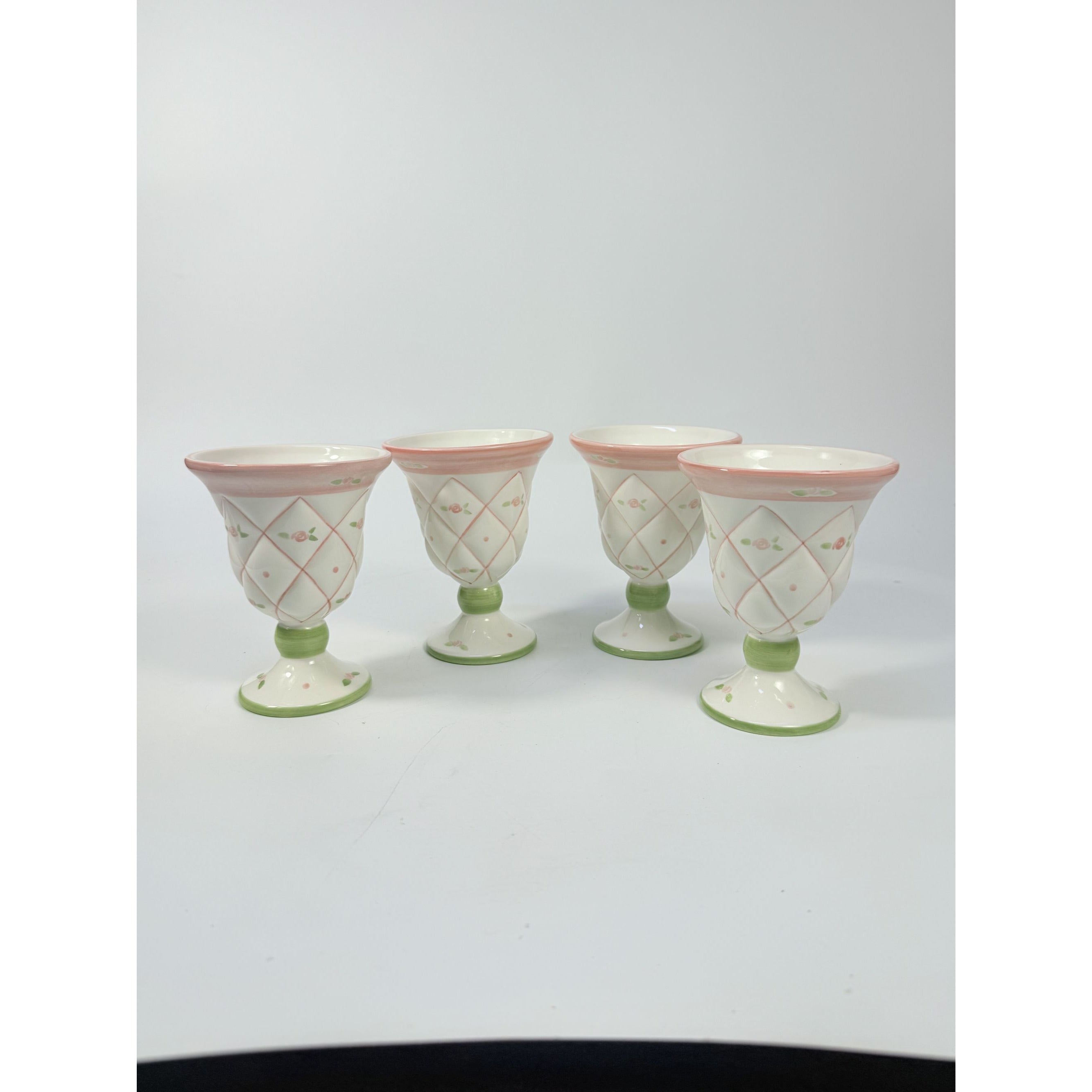 Parfait Ice Cream Cups Footed Hand Painted Flowers Vintage Set 4 Replacement China Spring Tea Party Roses Cottage Core