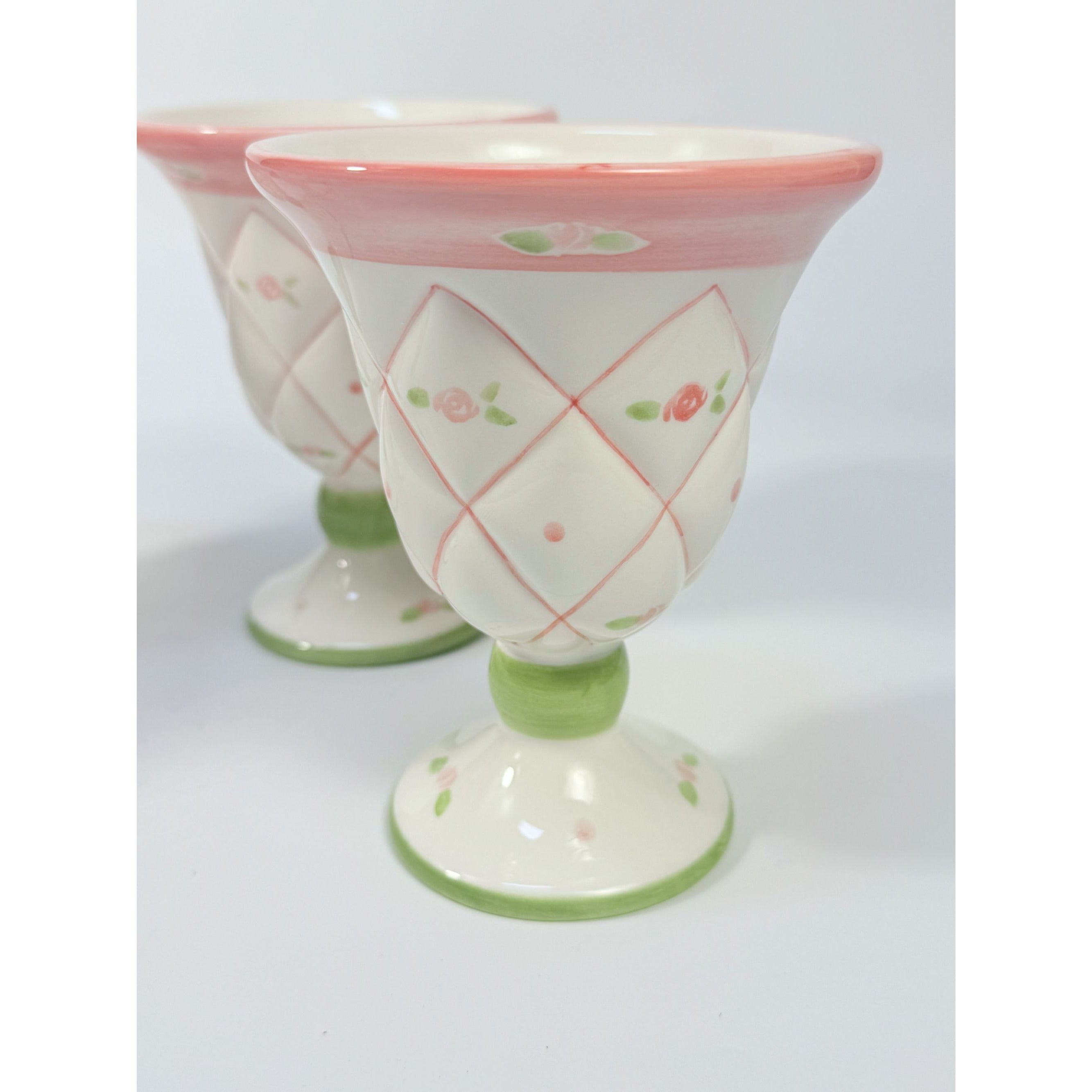 Parfait Ice Cream Cups Footed Hand Painted Flowers Vintage Set 4 Replacement China Spring Tea Party Roses Cottage Core
