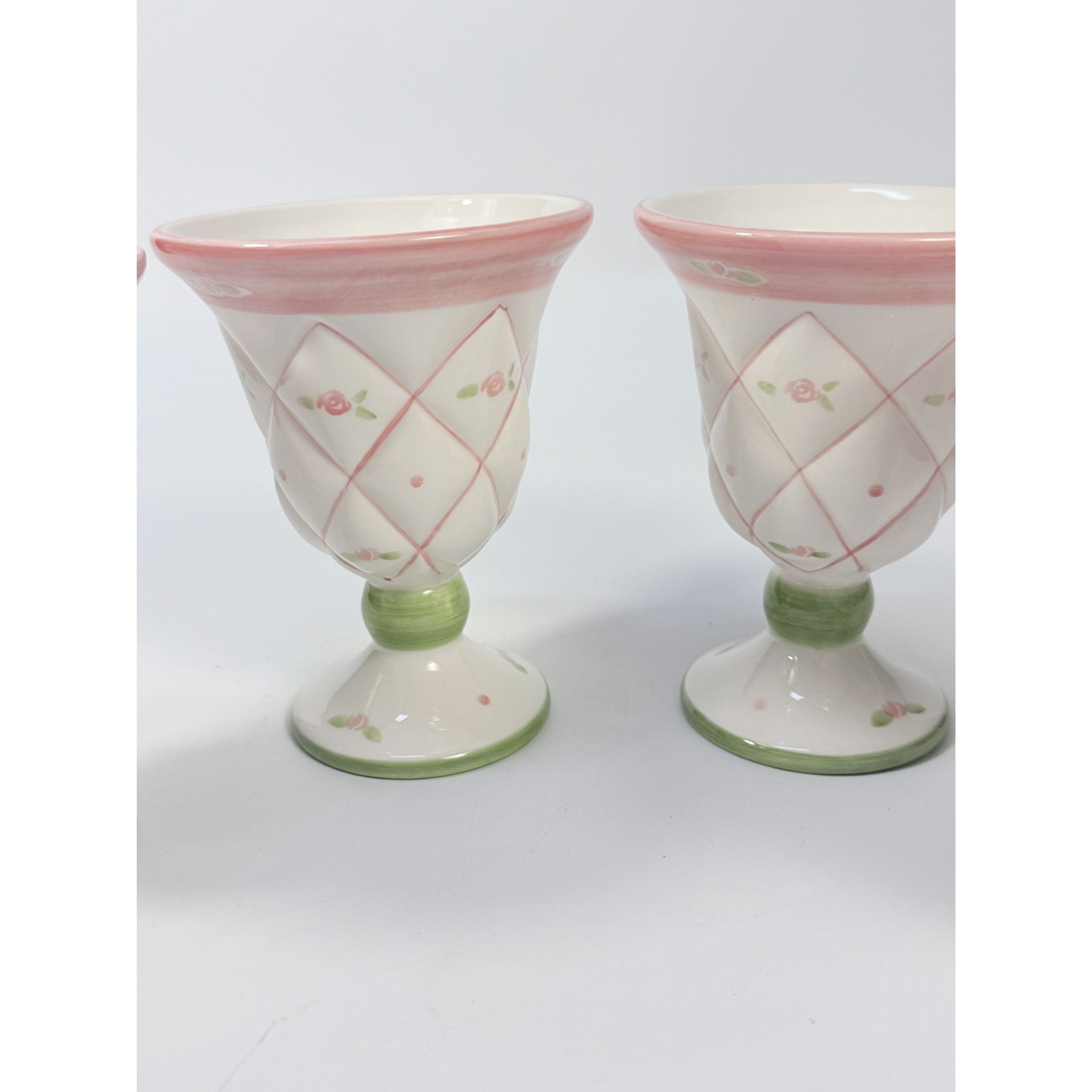 Parfait Ice Cream Cups Footed Hand Painted Flowers Vintage Set 4 Replacement China Spring Tea Party Roses Cottage Core