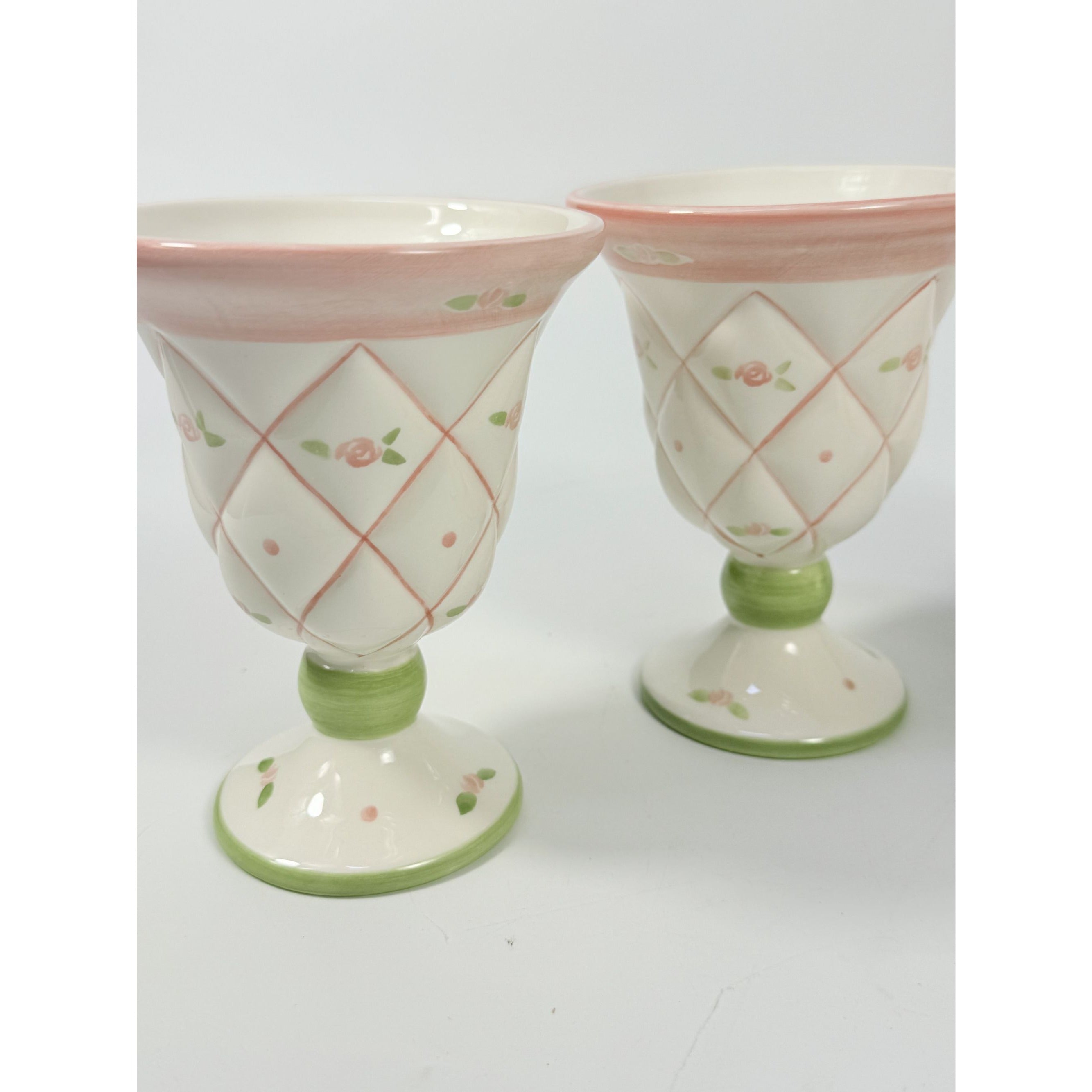 Parfait Ice Cream Cups Footed Hand Painted Flowers Vintage Set 4 Replacement China Spring Tea Party Roses Cottage Core