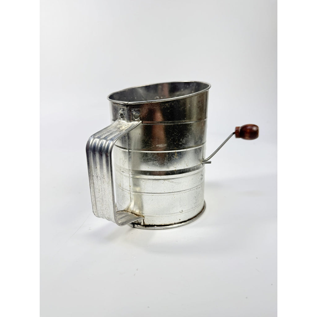 Flour Sifter Vintage Bromwell’s 3 Cup Flour Sifter USA Tin Hand Wooden Crank Mid Century Farmhouse Kitchen Tools Utensils Cooking