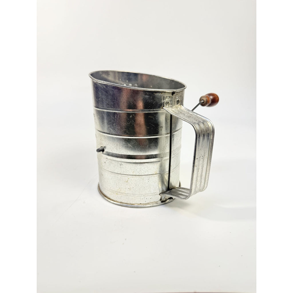 Flour Sifter Vintage Bromwell’s 3 Cup Flour Sifter USA Tin Hand Wooden Crank Mid Century Farmhouse Kitchen Tools Utensils Cooking