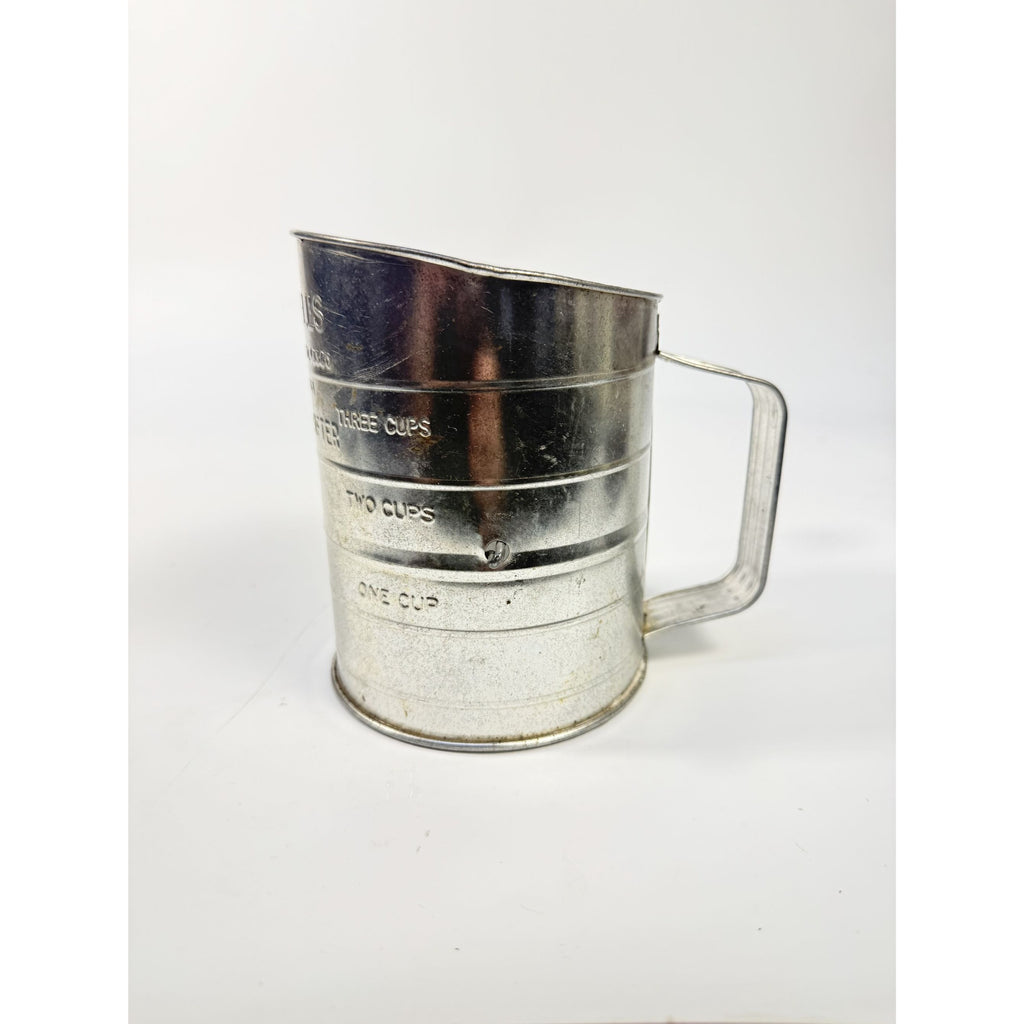 Flour Sifter Vintage Bromwell’s 3 Cup Flour Sifter USA Tin Hand Wooden Crank Mid Century Farmhouse Kitchen Tools Utensils Cooking