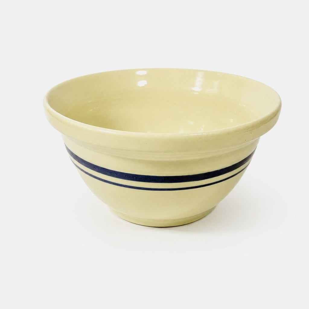 Stoneware Mixing Bowl Roseville Friendship Pottery FP USA Blue Stripes 10" 4 QT Ironstone Vintage Farmhouse Primitive Cottage Granny Kitchen