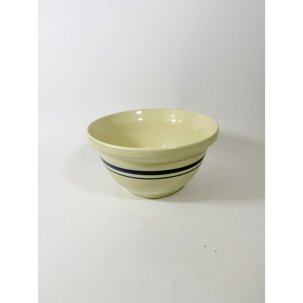 Stoneware Mixing Bowl Roseville Friendship Pottery FP USA Blue Stripes 10" 4 QT Ironstone Vintage Farmhouse Primitive Cottage Granny Kitchen
