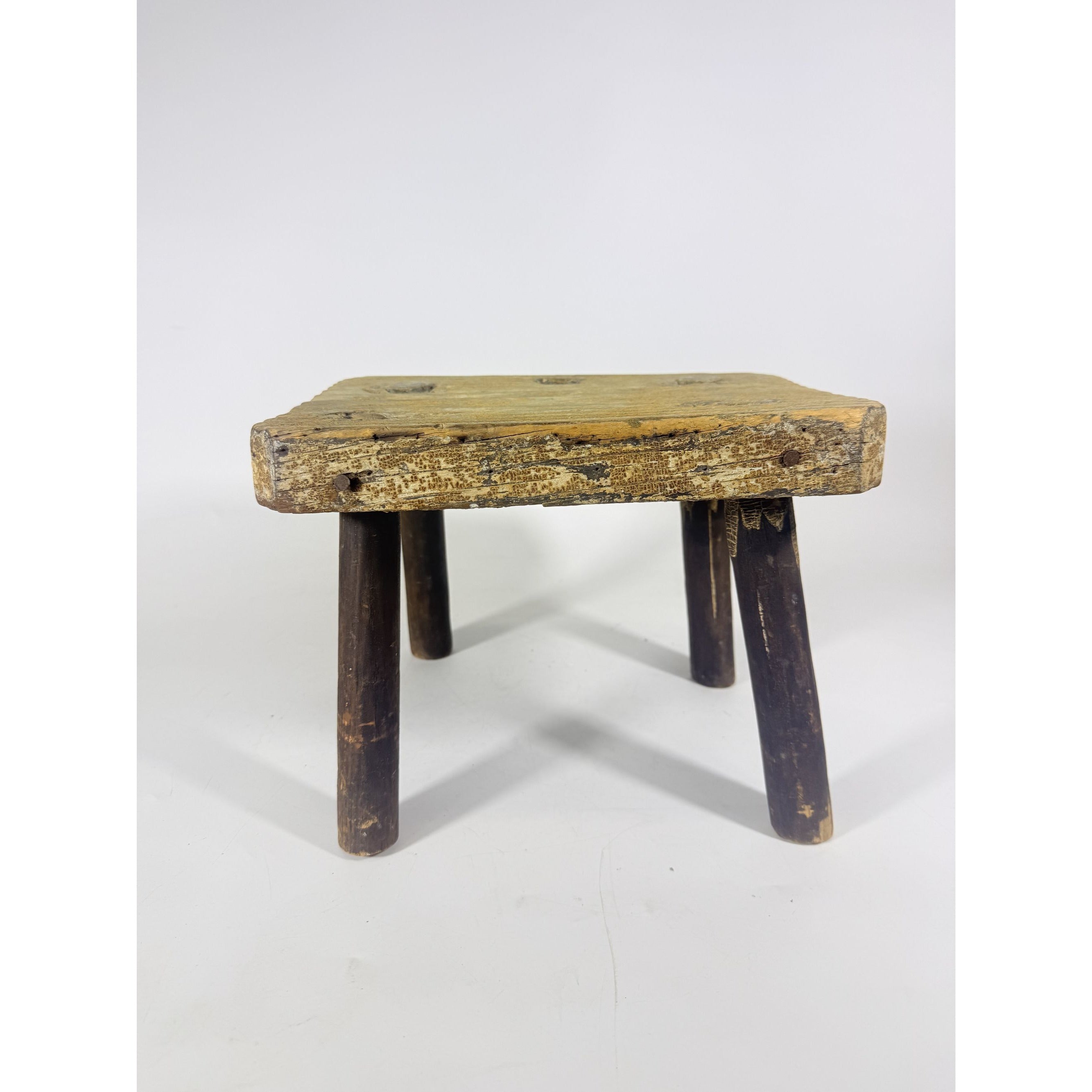 Milking Stool French Style Peg Leg Antique Wood Farmhouse Primtive Rustic Home Decor