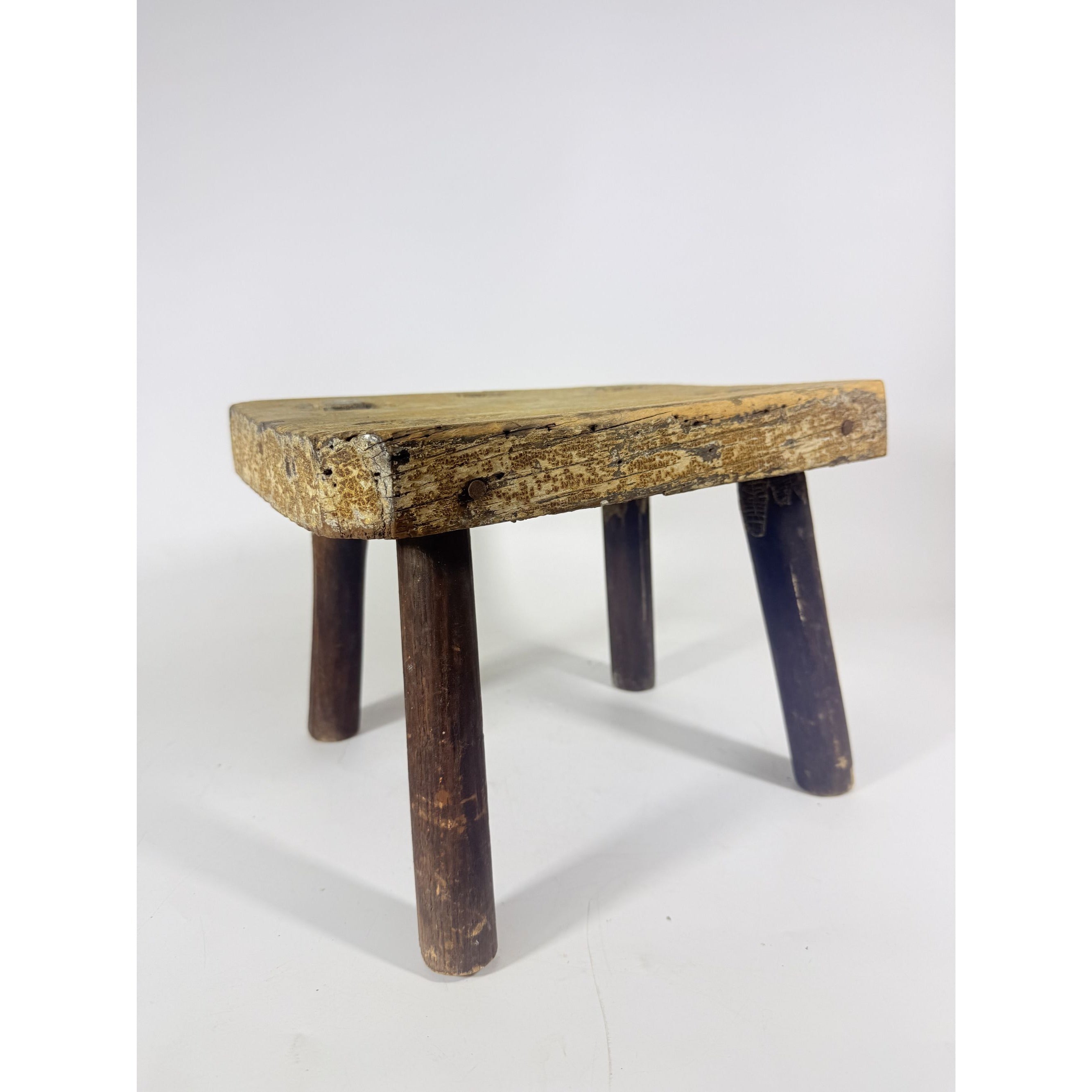 Milking Stool French Style Peg Leg Antique Wood Farmhouse Primtive Rustic Home Decor