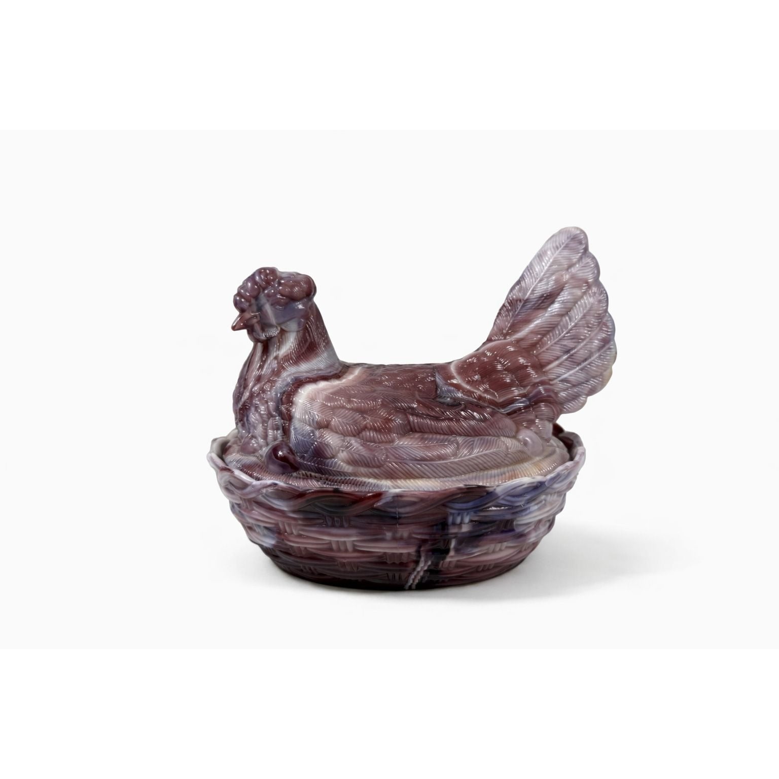 Hen on Nest Large L.G. Wright Amethyst Purple And White Slag Glass Vintage Collectible Glassware Kitchen Granny Farmhouse Cottage Core