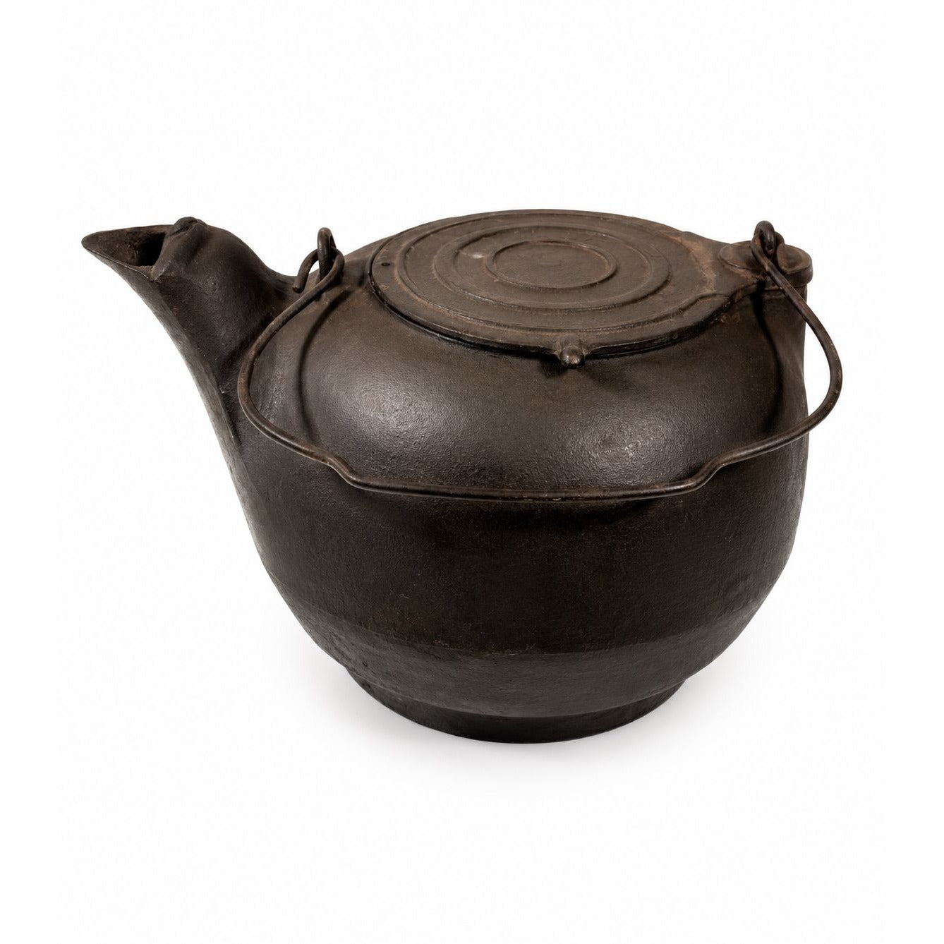 Large Antique Cast Iron Tea Kettle Pot with Swivel Lid Stamped WE Primitive Vintage Cookware Camping Farmhouse Cottage Core