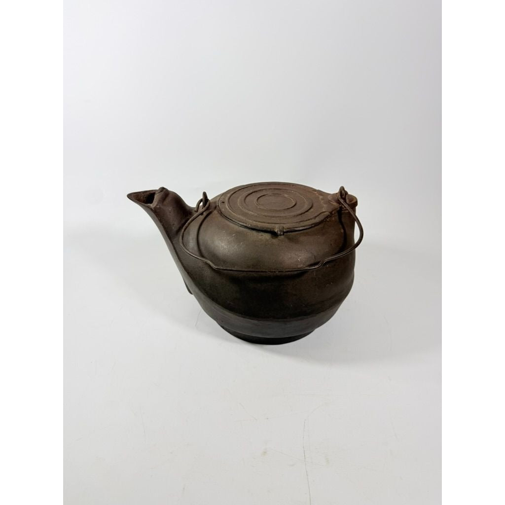 Large Antique Cast Iron Tea Kettle Pot with Swivel Lid Stamped WE Primitive Vintage Cookware Camping Farmhouse Cottage Core
