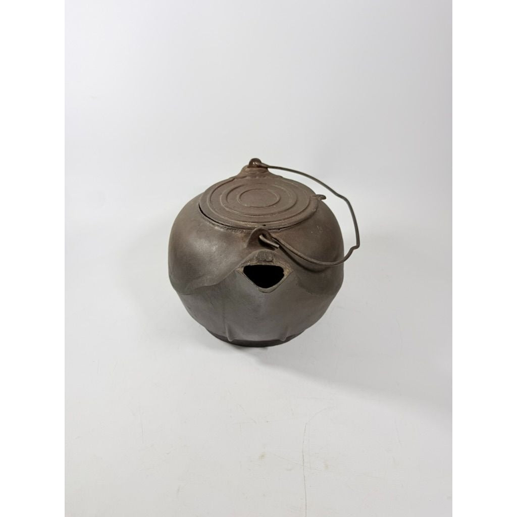 Large Antique Cast Iron Tea Kettle Pot with Swivel Lid Stamped WE Primitive Vintage Cookware Camping Farmhouse Cottage Core