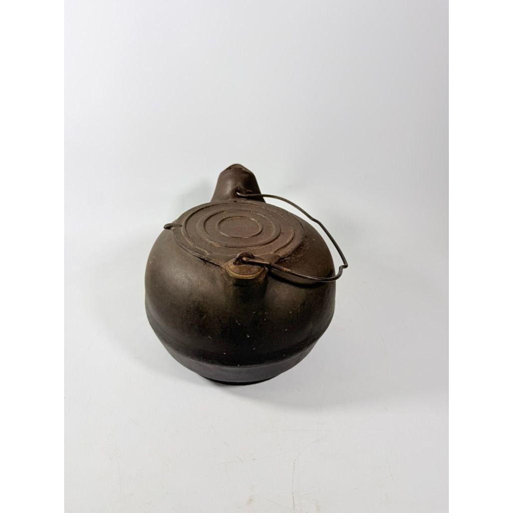 Large Antique Cast Iron Tea Kettle Pot with Swivel Lid Stamped WE Primitive Vintage Cookware Camping Farmhouse Cottage Core