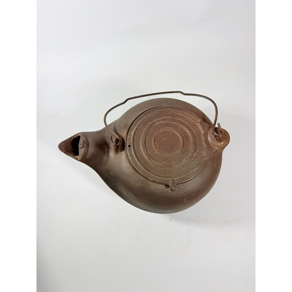 Large Antique Cast Iron Tea Kettle Pot with Swivel Lid Stamped WE Primitive Vintage Cookware Camping Farmhouse Cottage Core