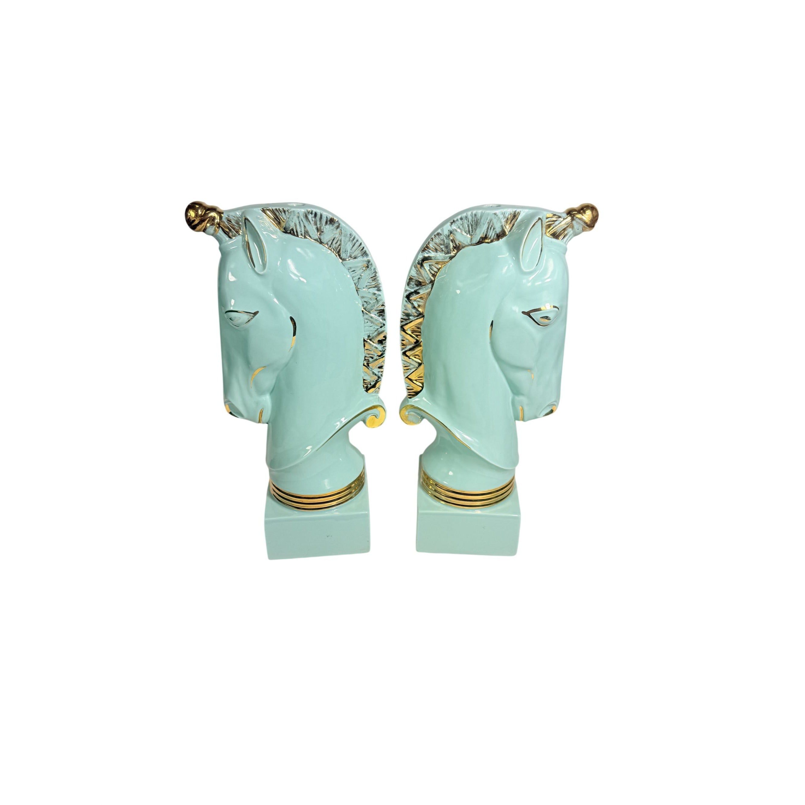 Lamp Base Pair Trojan Horse Head Turquoise Vintage Howell Ceramics Gold Accents Table Home Decor Decorative Accents Unicorn