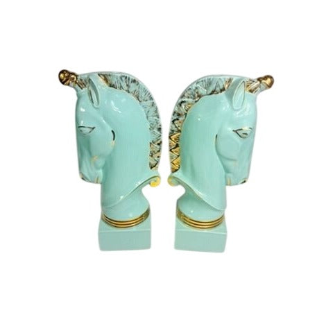 Lamp Base Pair Trojan Horse Head Turquoise Vintage Howell Ceramics Gold Accents Table Home Decor Decorative Accents Unicorn