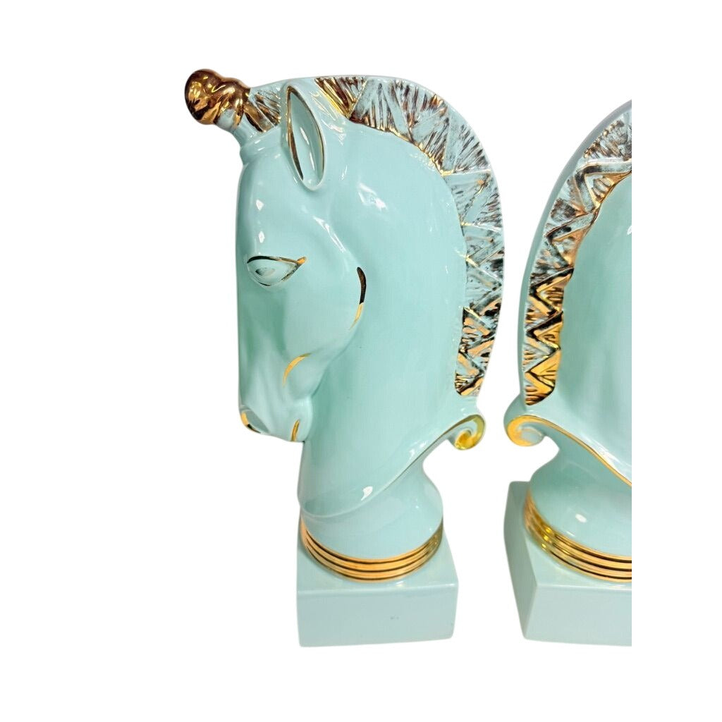 Lamp Base Pair Trojan Horse Head Turquoise Vintage Howell Ceramics Gold Accents Table Home Decor Decorative Accents Unicorn