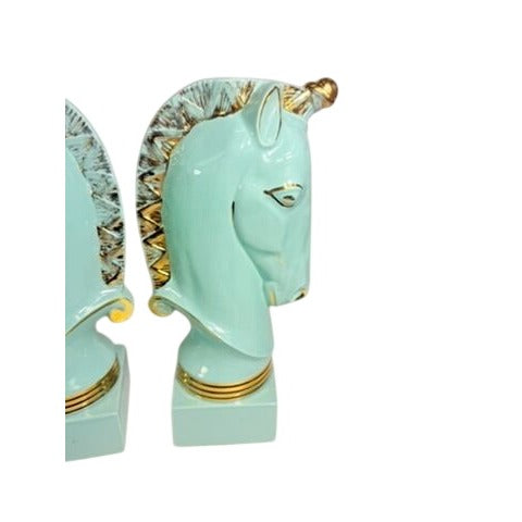 Lamp Base Pair Trojan Horse Head Turquoise Vintage Howell Ceramics Gold Accents Table Home Decor Decorative Accents Unicorn