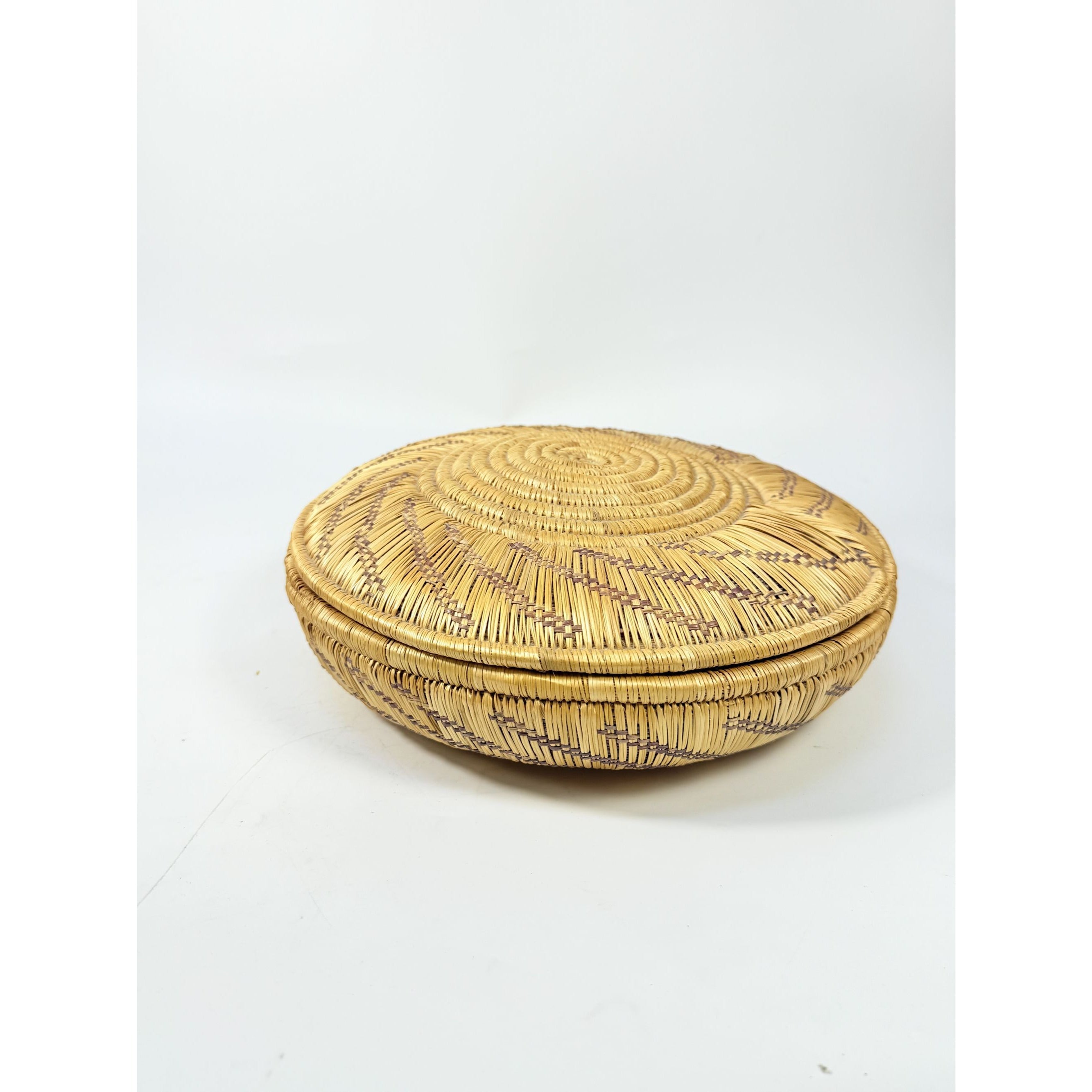 Coil Basket Thick Hand Woven Natural Fibers Dye Colors Lidded Tribal Native Storage Centerpiece Coffee Tabl eBoho Hand Made Home