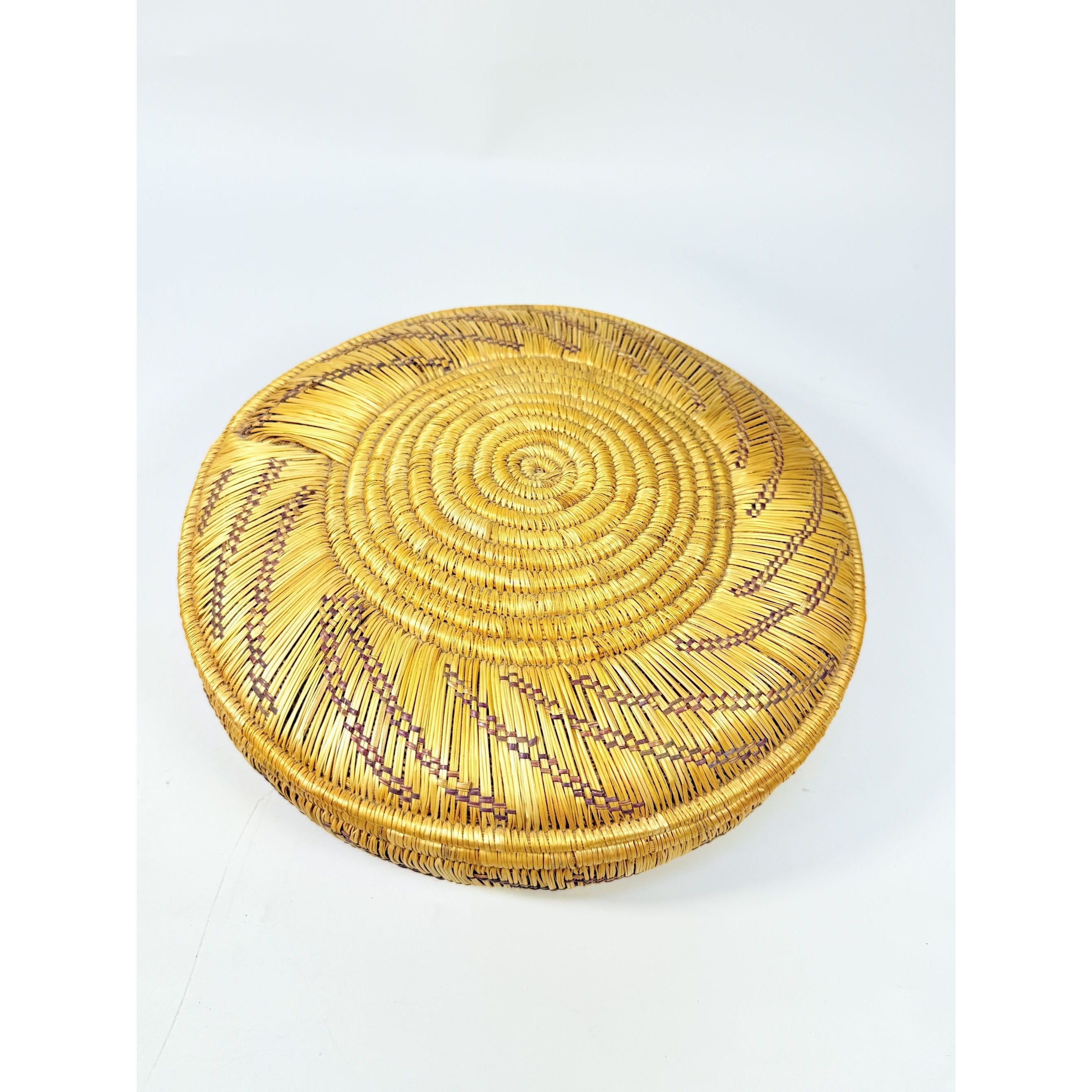 Coil Basket Thick Hand Woven Natural Fibers Dye Colors Lidded Tribal Native Storage Centerpiece Coffee Tabl eBoho Hand Made Home