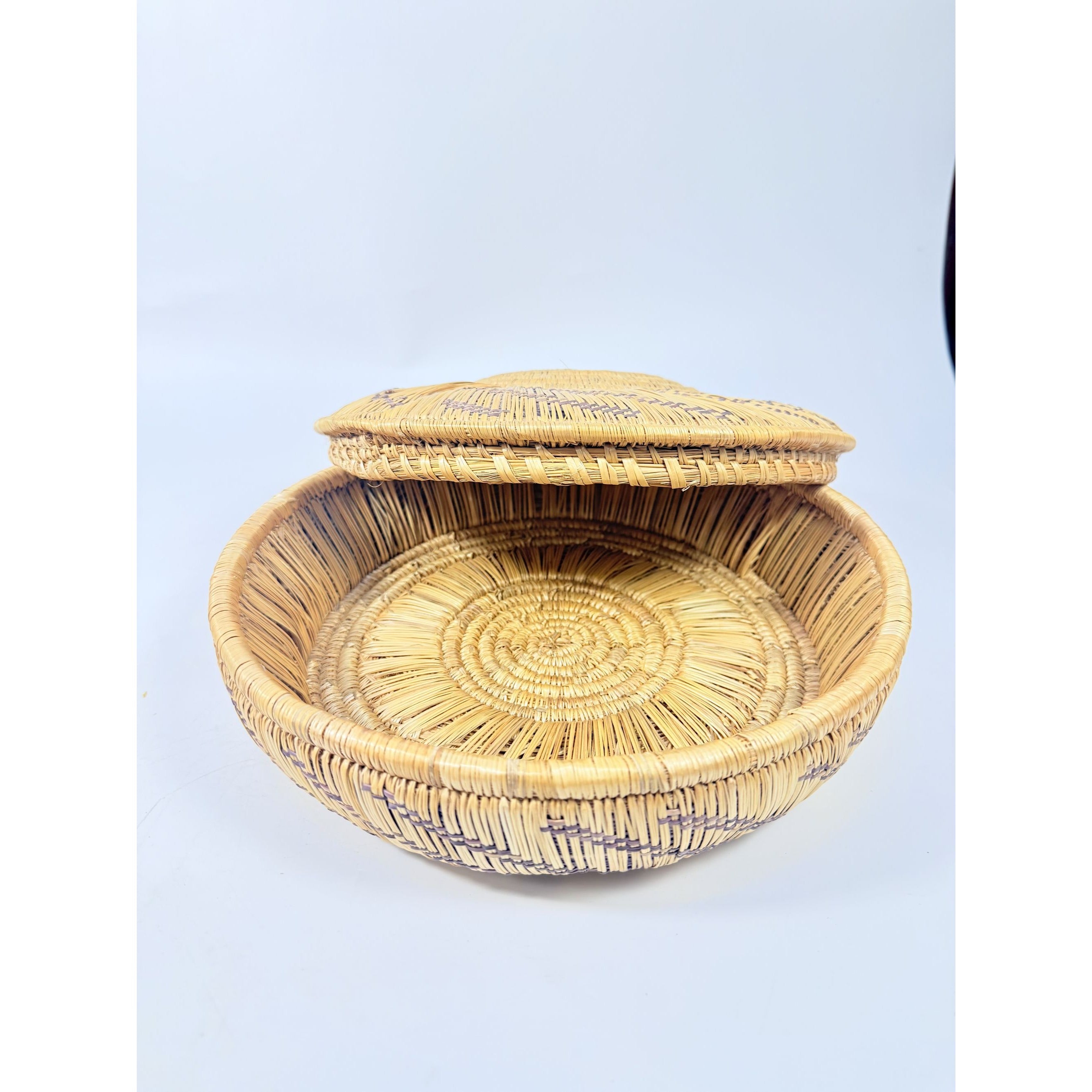 Coil Basket Thick Hand Woven Natural Fibers Dye Colors Lidded Tribal Native Storage Centerpiece Coffee Tabl eBoho Hand Made Home