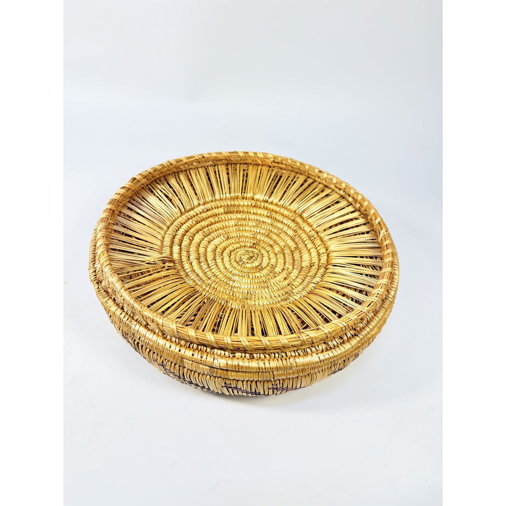 Coil Basket Thick Hand Woven Natural Fibers Dye Colors Lidded Tribal Native Storage Centerpiece Coffee Tabl eBoho Hand Made Home
