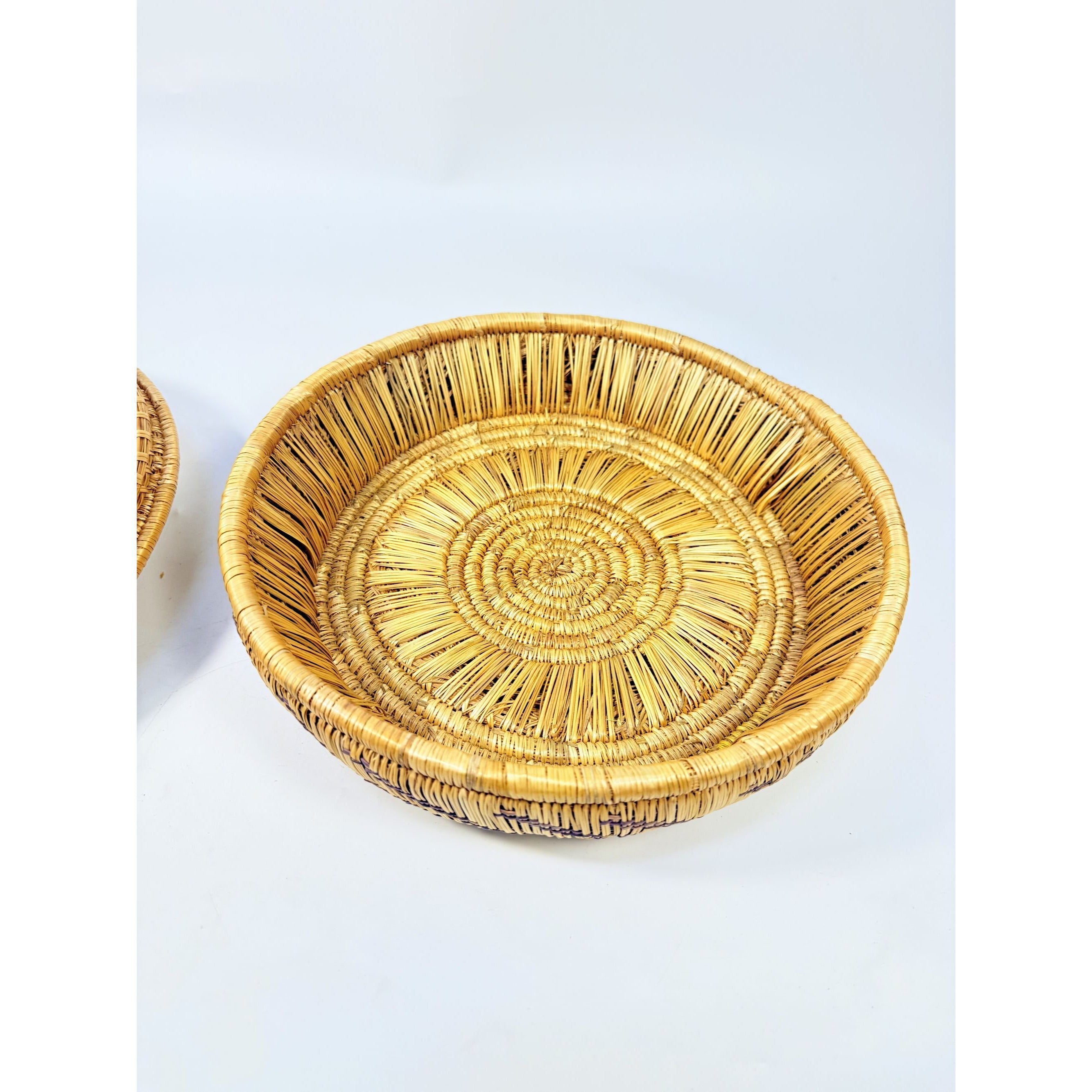 Coil Basket Thick Hand Woven Natural Fibers Dye Colors Lidded Tribal Native Storage Centerpiece Coffee Tabl eBoho Hand Made Home