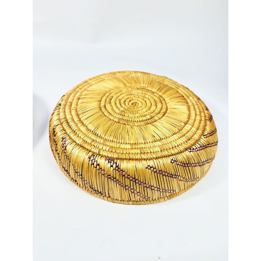 Coil Basket Thick Hand Woven Natural Fibers Dye Colors Lidded Tribal Native Storage Centerpiece Coffee Tabl eBoho Hand Made Home