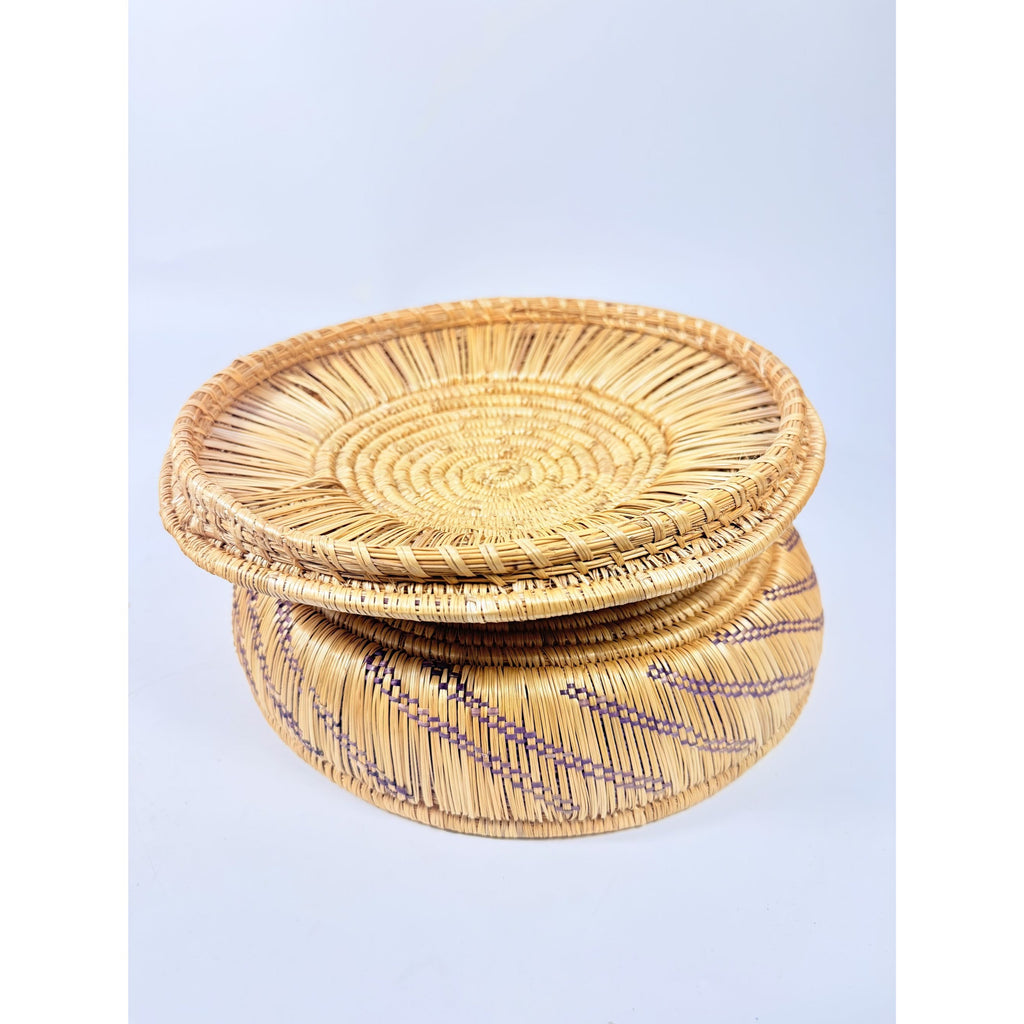 Coil Basket Thick Hand Woven Natural Fibers Dye Colors Lidded Tribal Native Storage Centerpiece Coffee Tabl eBoho Hand Made Home