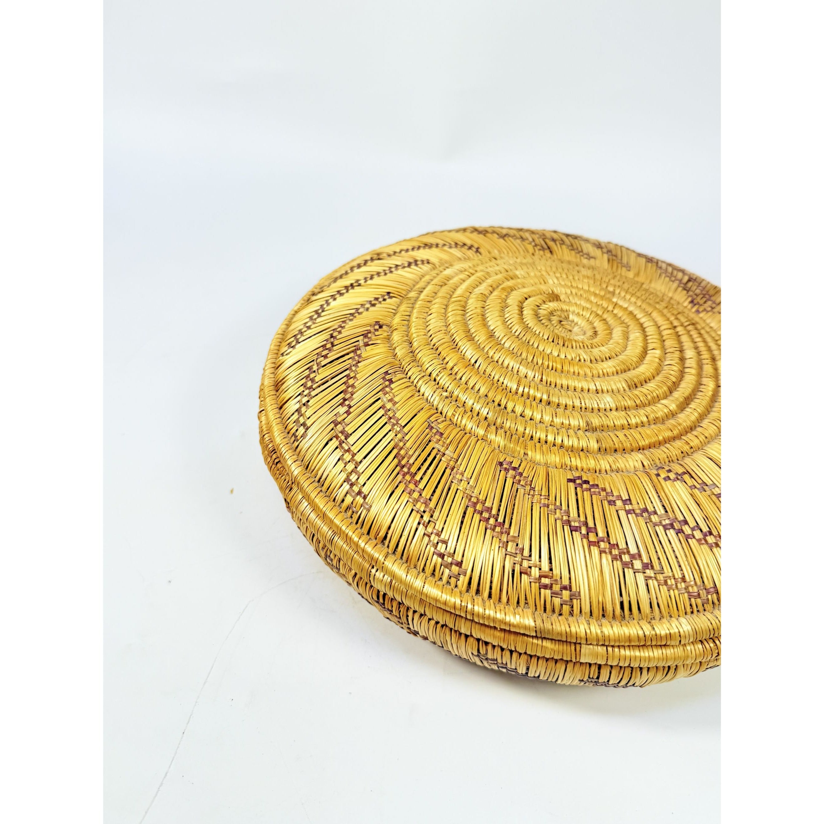 Coil Basket Thick Hand Woven Natural Fibers Dye Colors Lidded Tribal Native Storage Centerpiece Coffee Tabl eBoho Hand Made Home