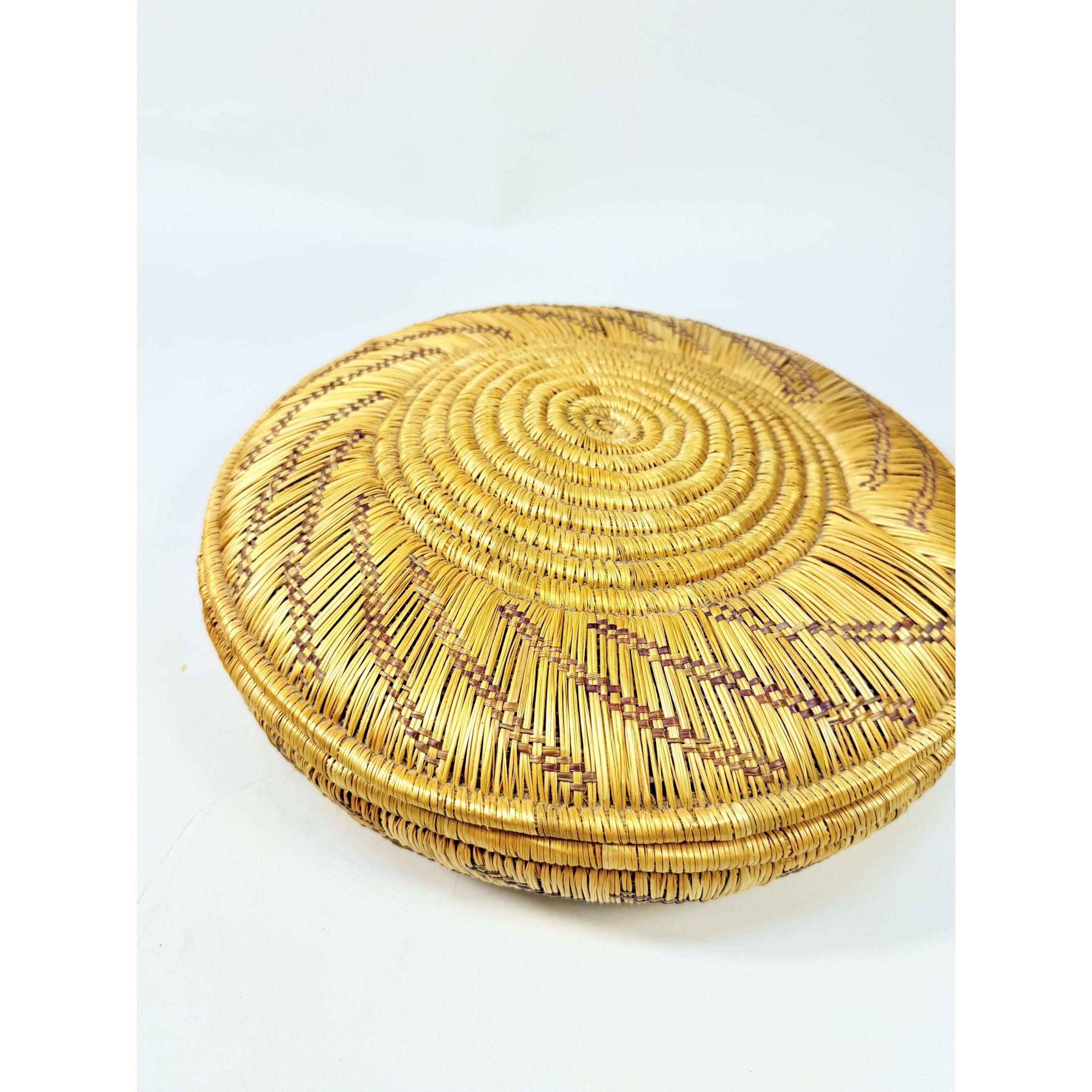 Coil Basket Thick Hand Woven Natural Fibers Dye Colors Lidded Tribal Native Storage Centerpiece Coffee Tabl eBoho Hand Made Home