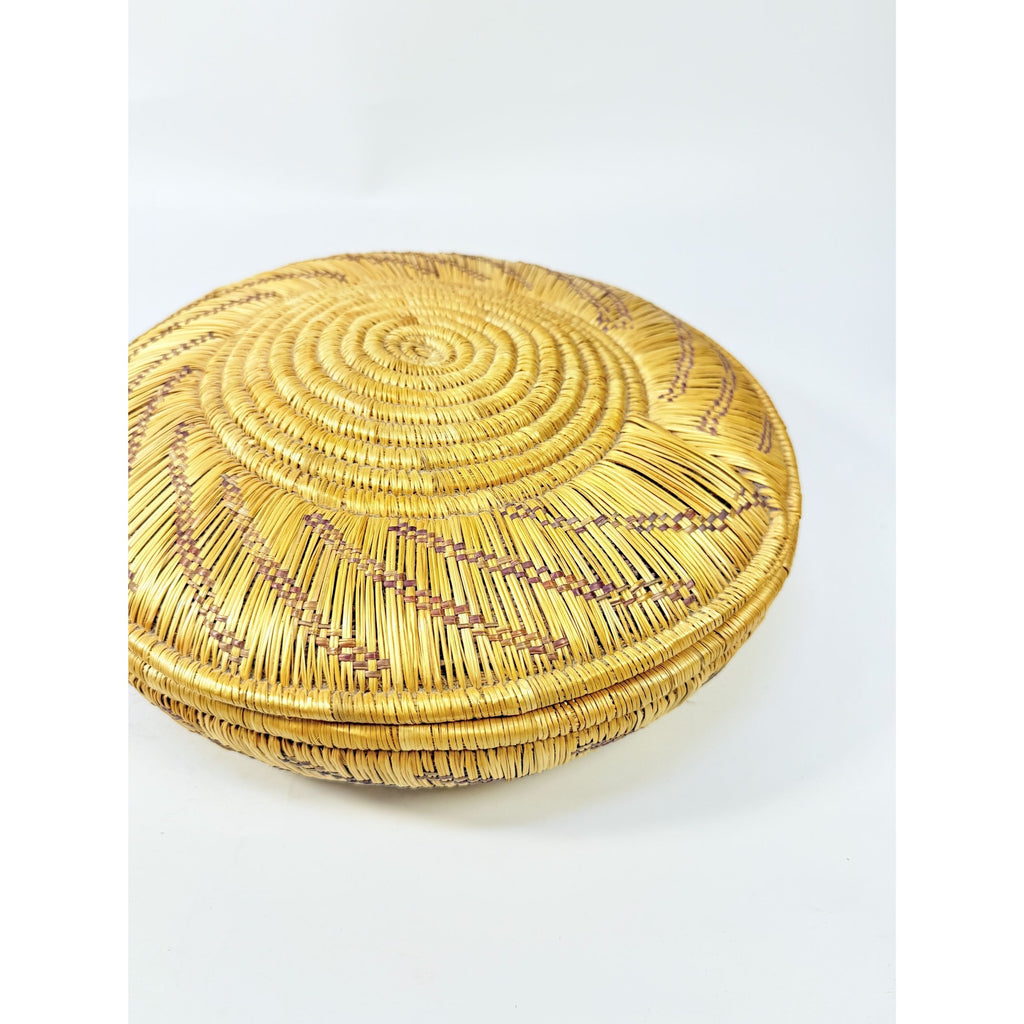 Coil Basket Thick Hand Woven Natural Fibers Dye Colors Lidded Tribal Native Storage Centerpiece Coffee Tabl eBoho Hand Made Home