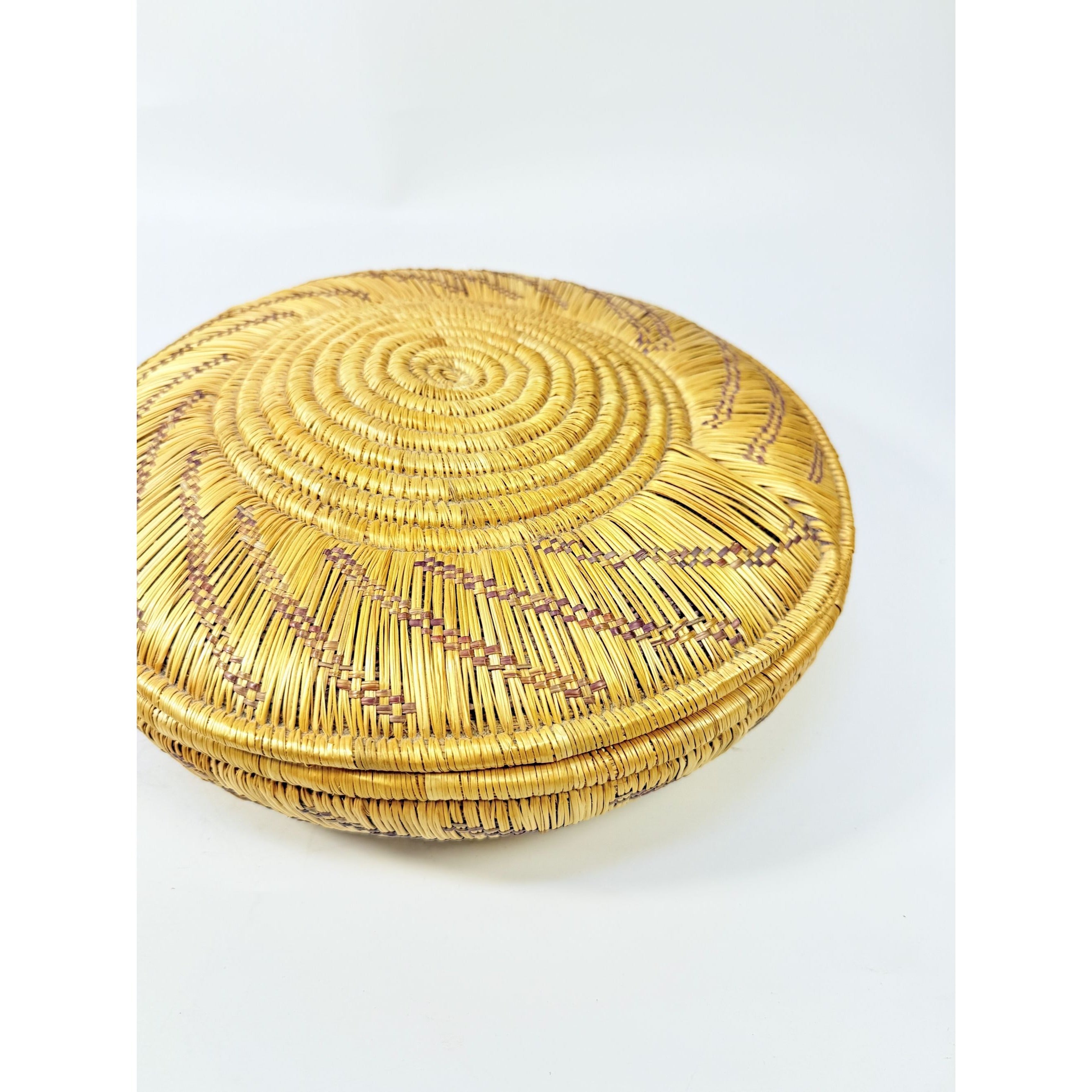 Coil Basket Thick Hand Woven Natural Fibers Dye Colors Lidded Tribal Native Storage Centerpiece Coffee Tabl eBoho Hand Made Home