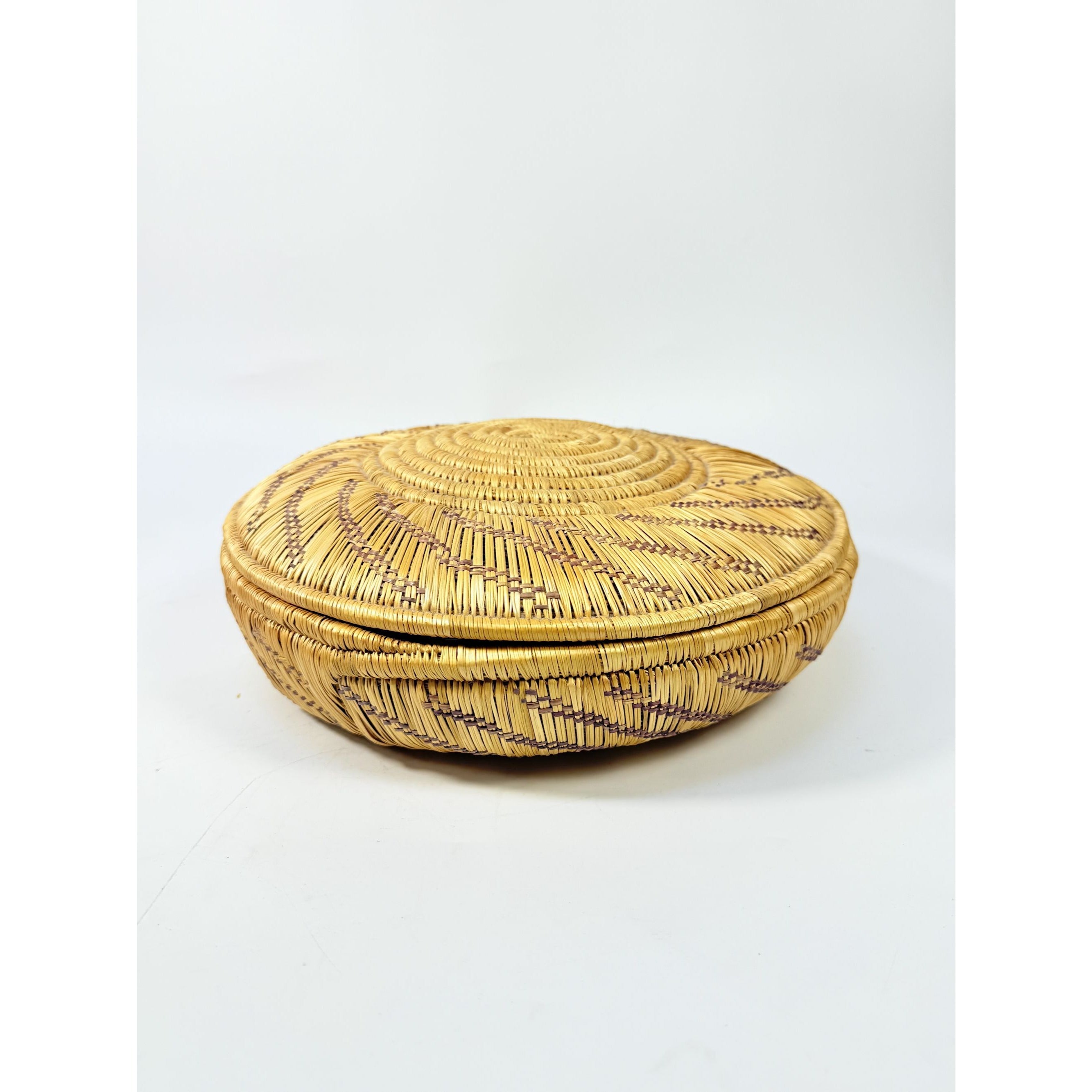 Coil Basket Thick Hand Woven Natural Fibers Dye Colors Lidded Tribal Native Storage Centerpiece Coffee Tabl eBoho Hand Made Home