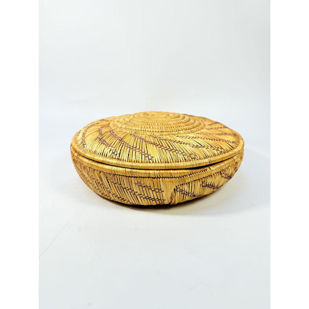 Coil Basket Thick Hand Woven Natural Fibers Dye Colors Lidded Tribal Native Storage Centerpiece Coffee Tabl eBoho Hand Made Home