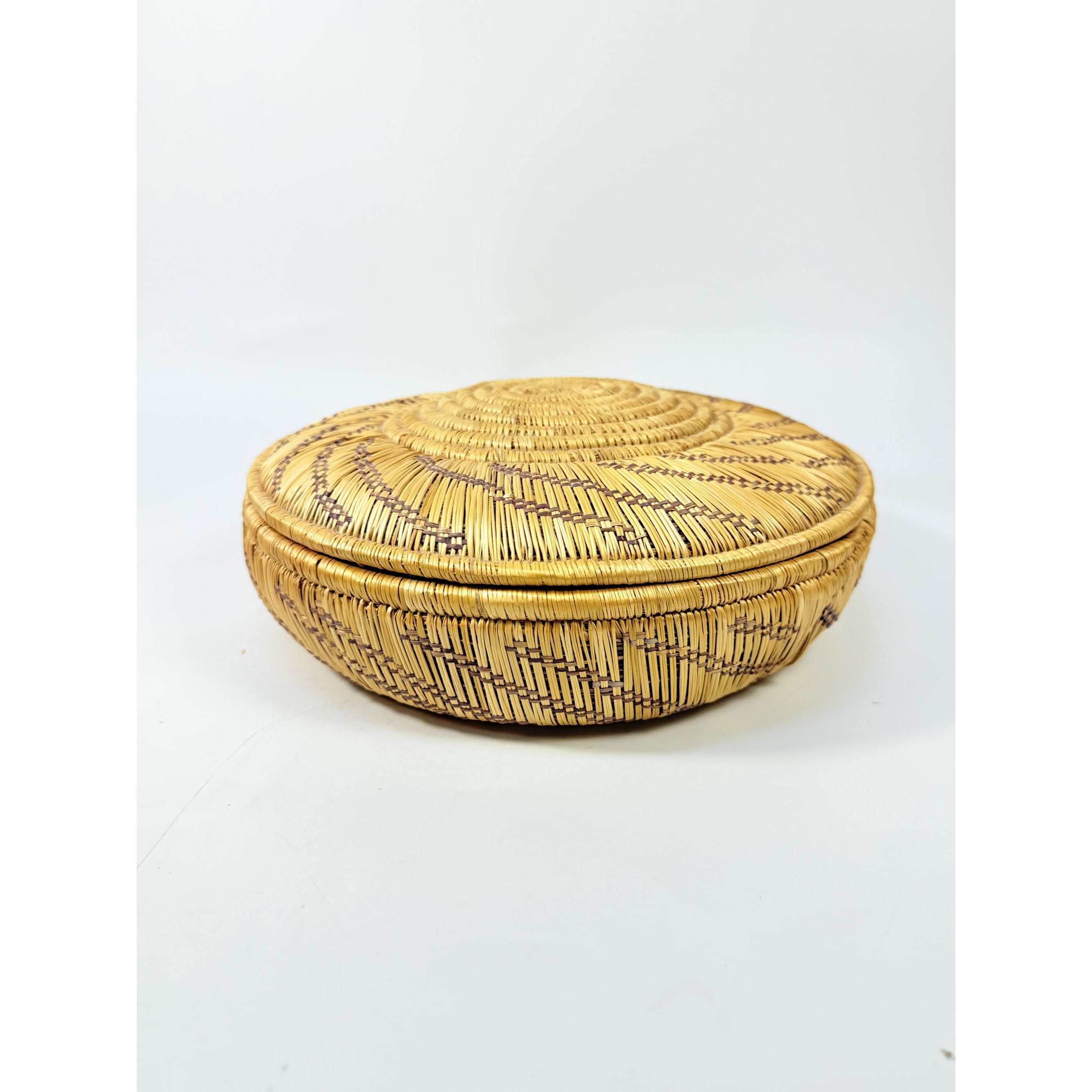 Coil Basket Thick Hand Woven Natural Fibers Dye Colors Lidded Tribal Native Storage Centerpiece Coffee Tabl eBoho Hand Made Home