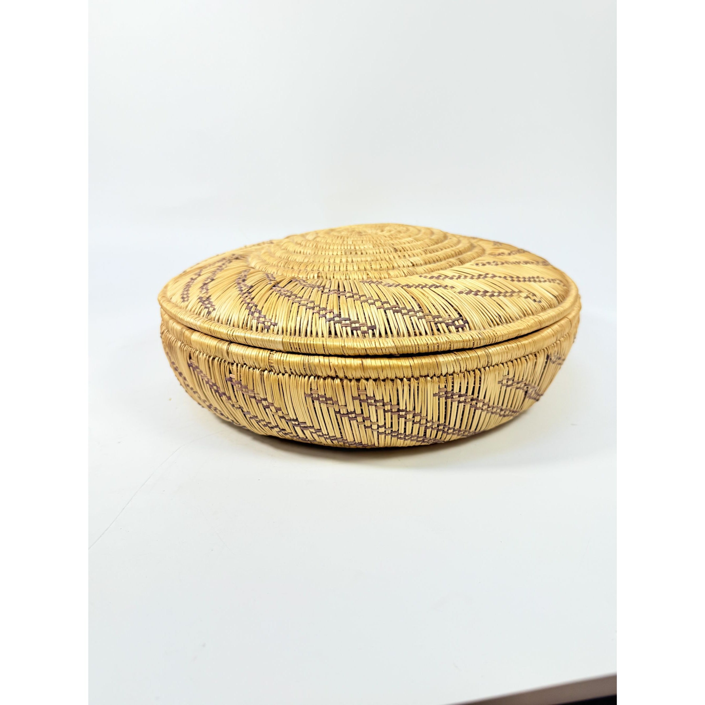 Coil Basket Thick Hand Woven Natural Fibers Dye Colors Lidded Tribal Native Storage Centerpiece Coffee Tabl eBoho Hand Made Home