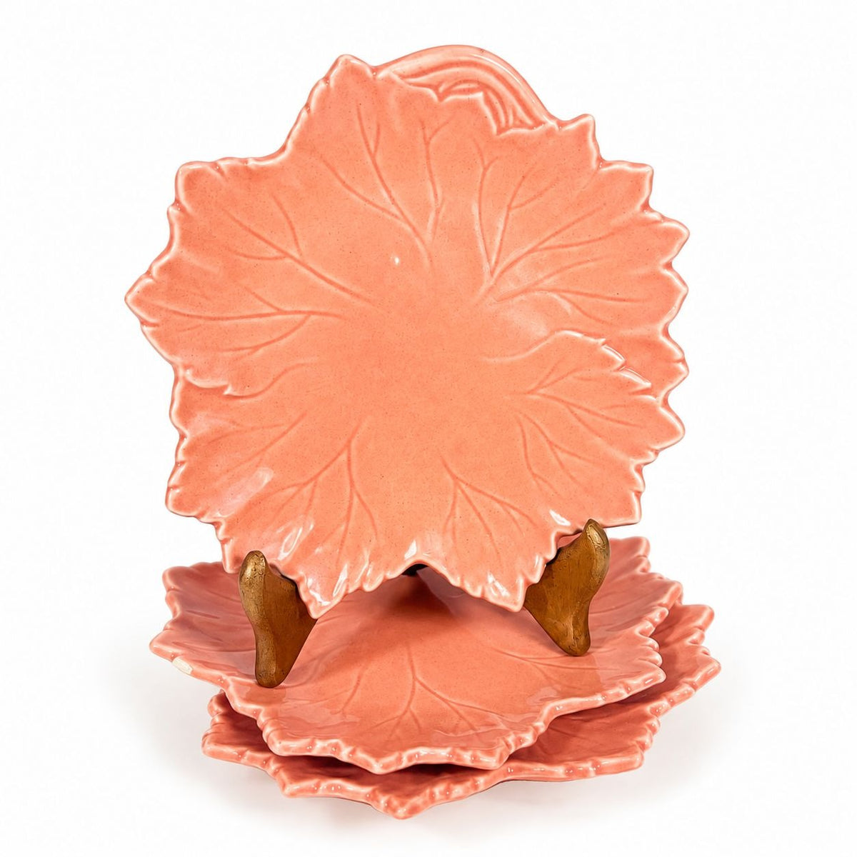 Salad Dessert Snack Plate Steubenville Woodfield Ohio Pottery Autumn Leaf Speckled Salmon Pink Mauve Peach Set 3 Vintage Replacement China
