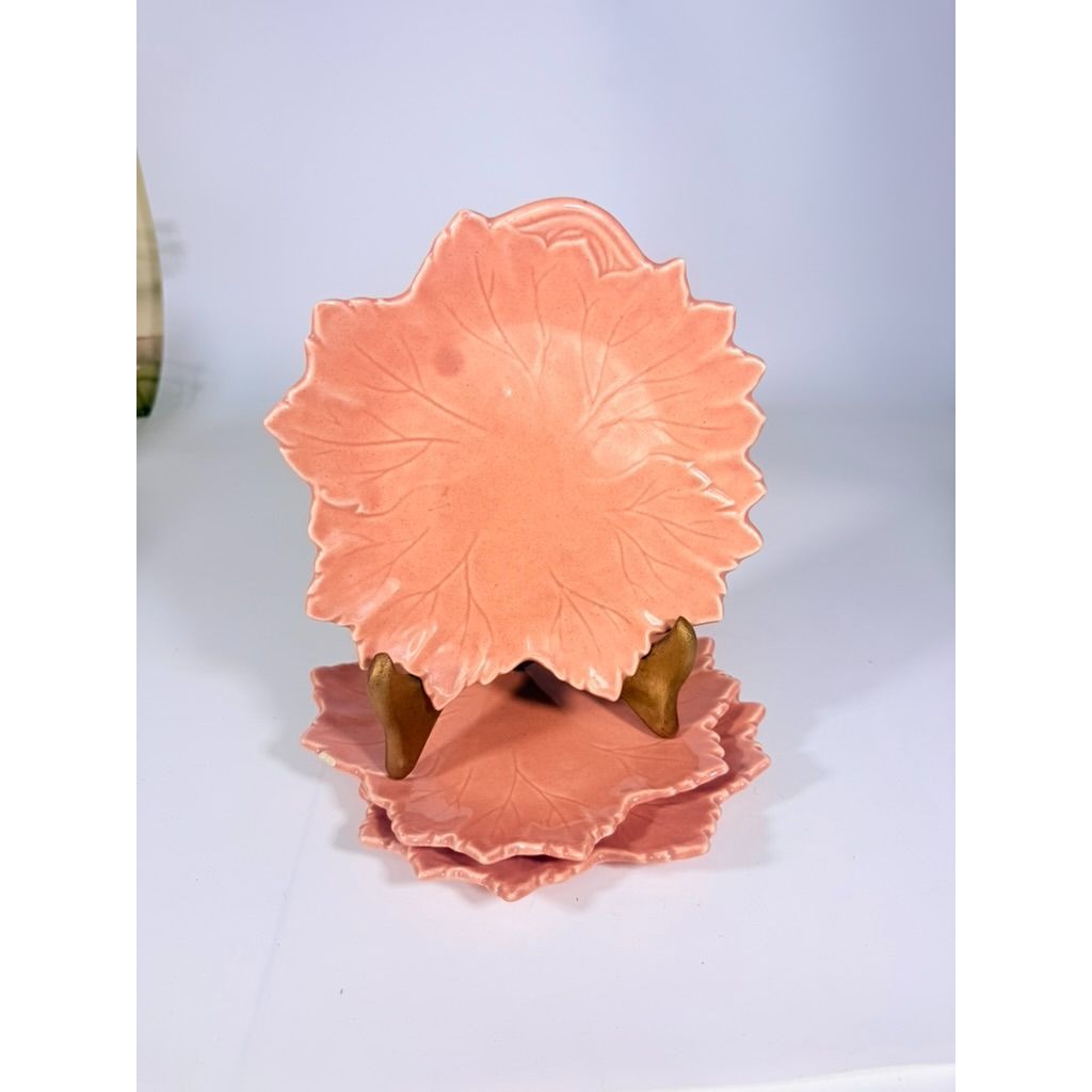 Salad Dessert Snack Plate Steubenville Woodfield Ohio Pottery Autumn Leaf Speckled Salmon Pink Mauve Peach Set 3 Vintage Replacement China