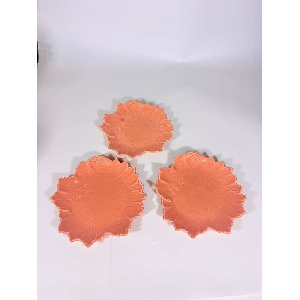 Salad Dessert Snack Plate Steubenville Woodfield Ohio Pottery Autumn Leaf Speckled Salmon Pink Mauve Peach Set 3 Vintage Replacement China
