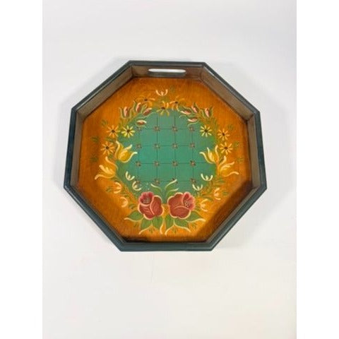 Folk Art Wooden Handled Serving Tray Hand Painted Floral Vintage Country Primitive Farmhouse Signed Wood Granny Core Gallery Wall Platter
