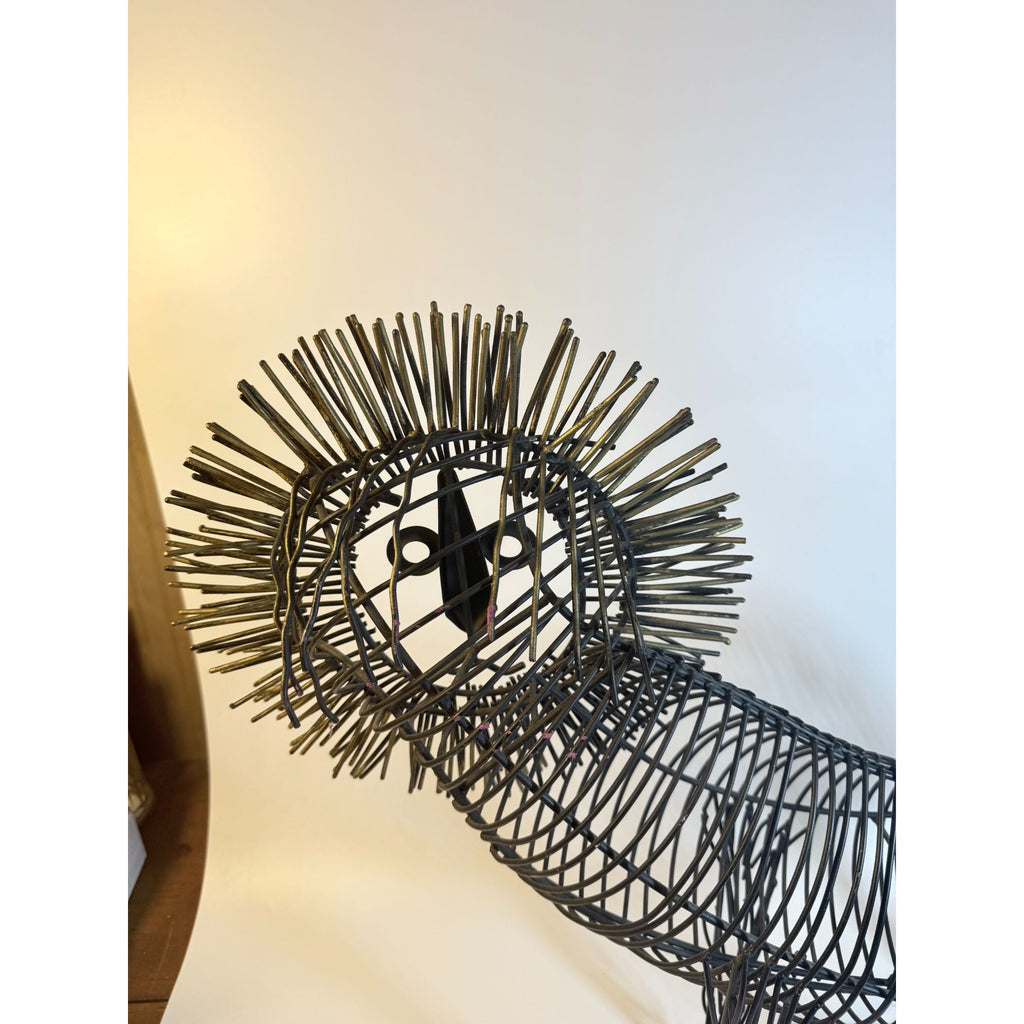 Metal Wire Lion Art Sculpture Curtis Jere Mid Century Style Pier 1 Modernist Statement Home Decor Decorative Accent Black Gold Brutalist