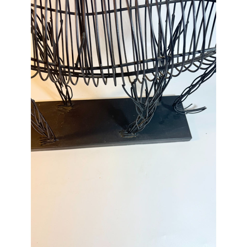 Metal Wire Lion Art Sculpture Curtis Jere Mid Century Style Pier 1 Modernist Statement Home Decor Decorative Accent Black Gold Brutalist