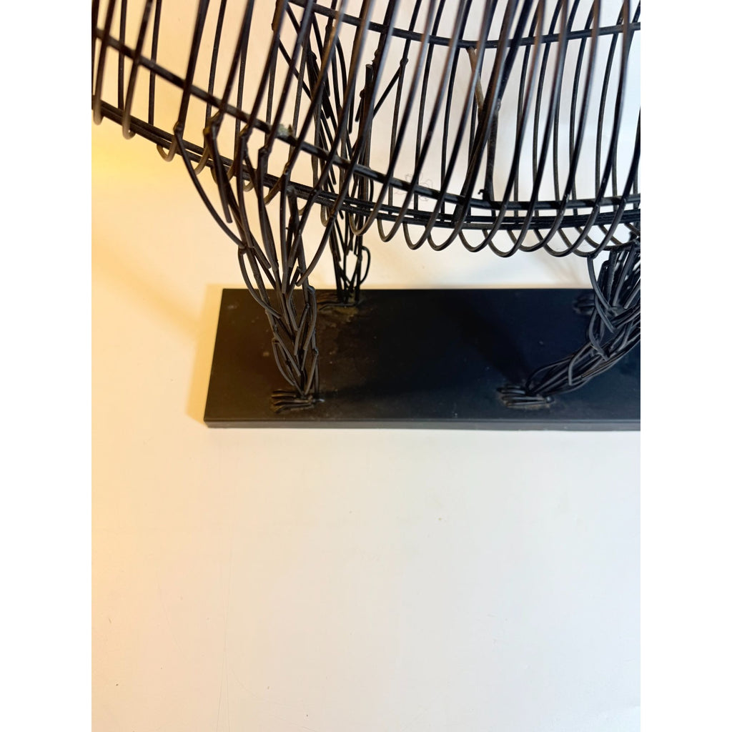 Metal Wire Lion Art Sculpture Curtis Jere Mid Century Style Pier 1 Modernist Statement Home Decor Decorative Accent Black Gold Brutalist