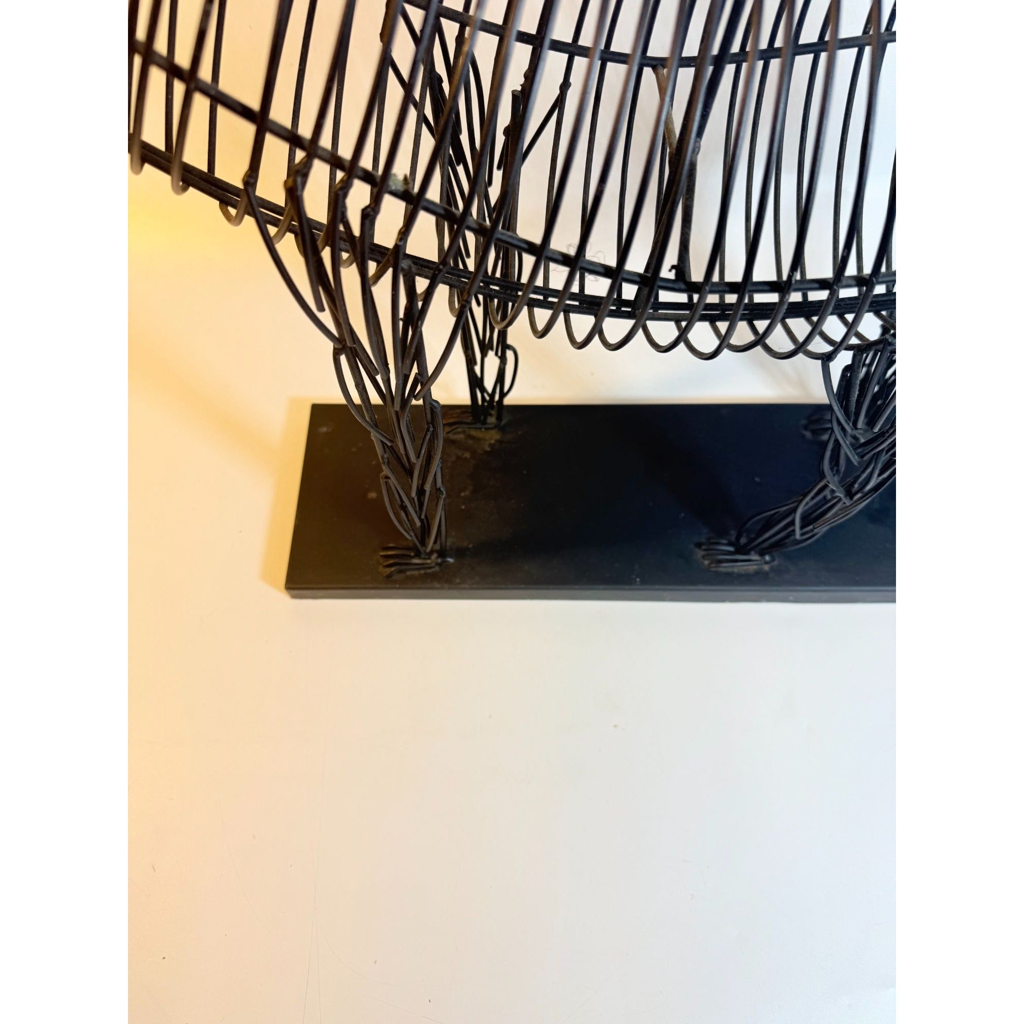 Metal Wire Lion Art Sculpture Curtis Jere Mid Century Style Pier 1 Modernist Statement Home Decor Decorative Accent Black Gold Brutalist