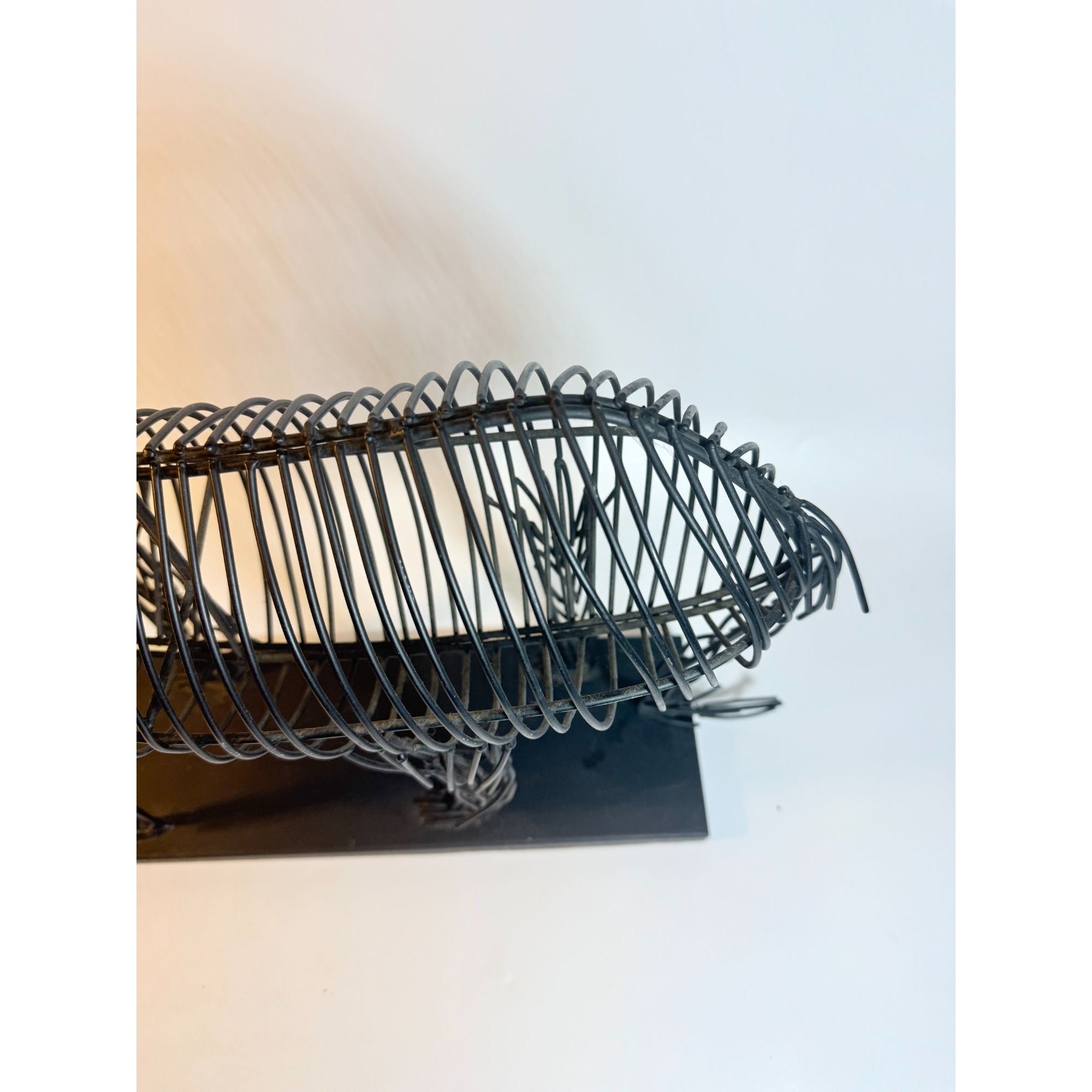 Metal Wire Lion Art Sculpture Curtis Jere Mid Century Style Pier 1 Modernist Statement Home Decor Decorative Accent Black Gold Brutalist