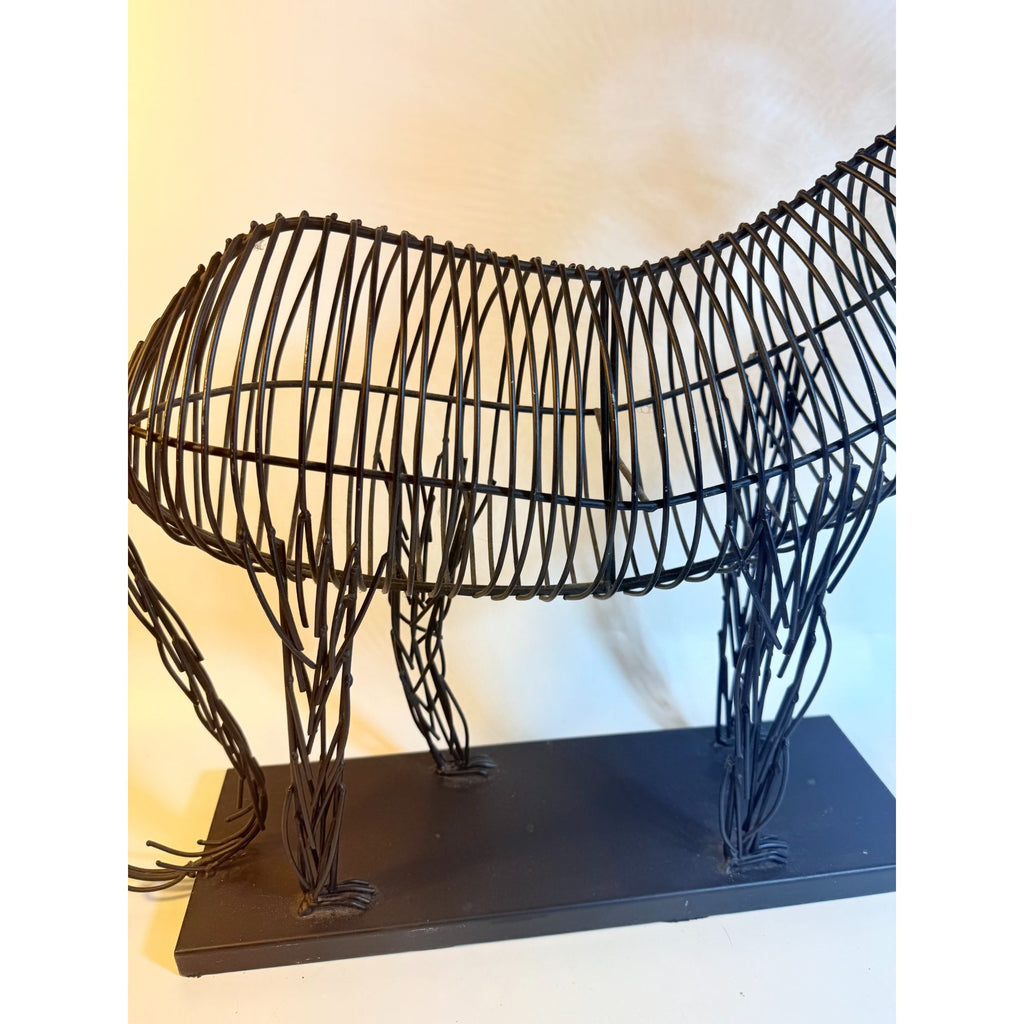 Metal Wire Lion Art Sculpture Curtis Jere Mid Century Style Pier 1 Modernist Statement Home Decor Decorative Accent Black Gold Brutalist