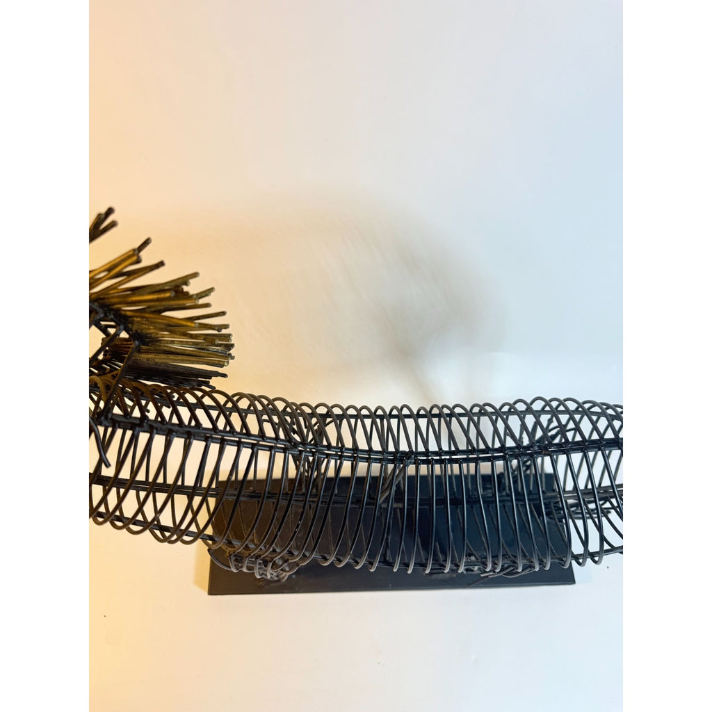 Metal Wire Lion Art Sculpture Curtis Jere Mid Century Style Pier 1 Modernist Statement Home Decor Decorative Accent Black Gold Brutalist