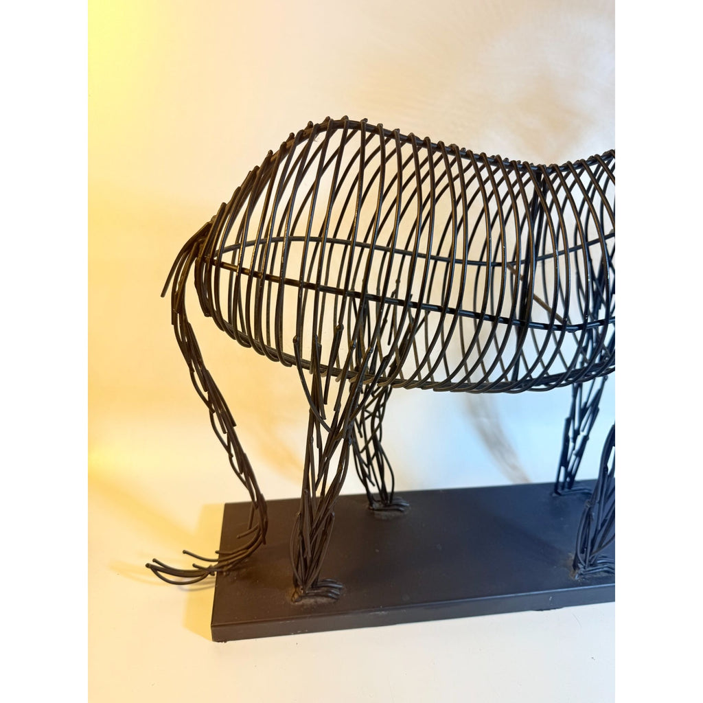 Metal Wire Lion Art Sculpture Curtis Jere Mid Century Style Pier 1 Modernist Statement Home Decor Decorative Accent Black Gold Brutalist