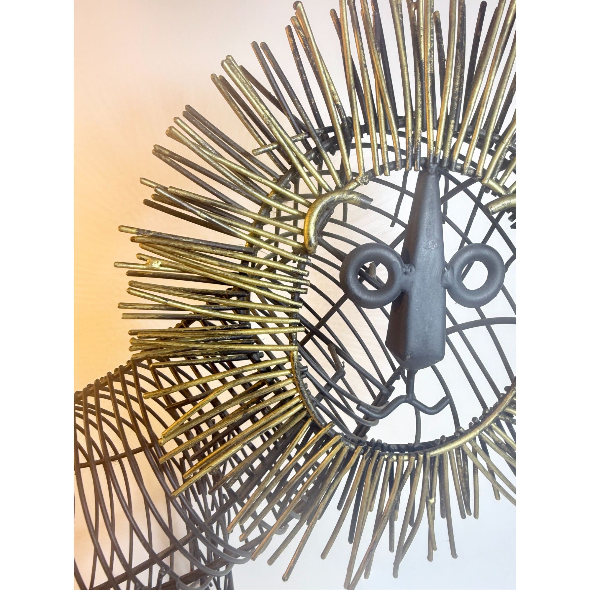Metal Wire Lion Art Sculpture Curtis Jere Mid Century Style Pier 1 Modernist Statement Home Decor Decorative Accent Black Gold Brutalist